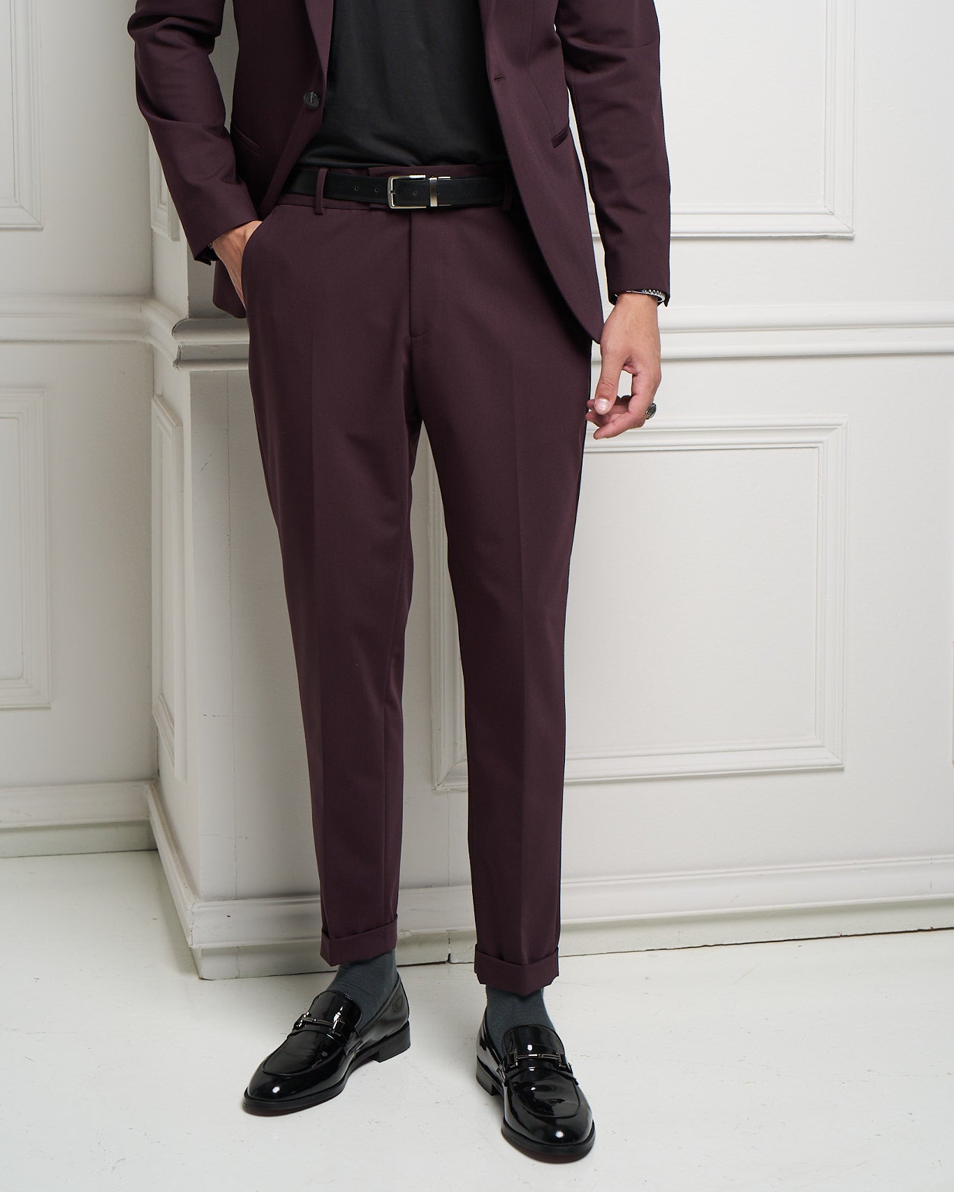Burgundy Tailored Slim Fit Trousers