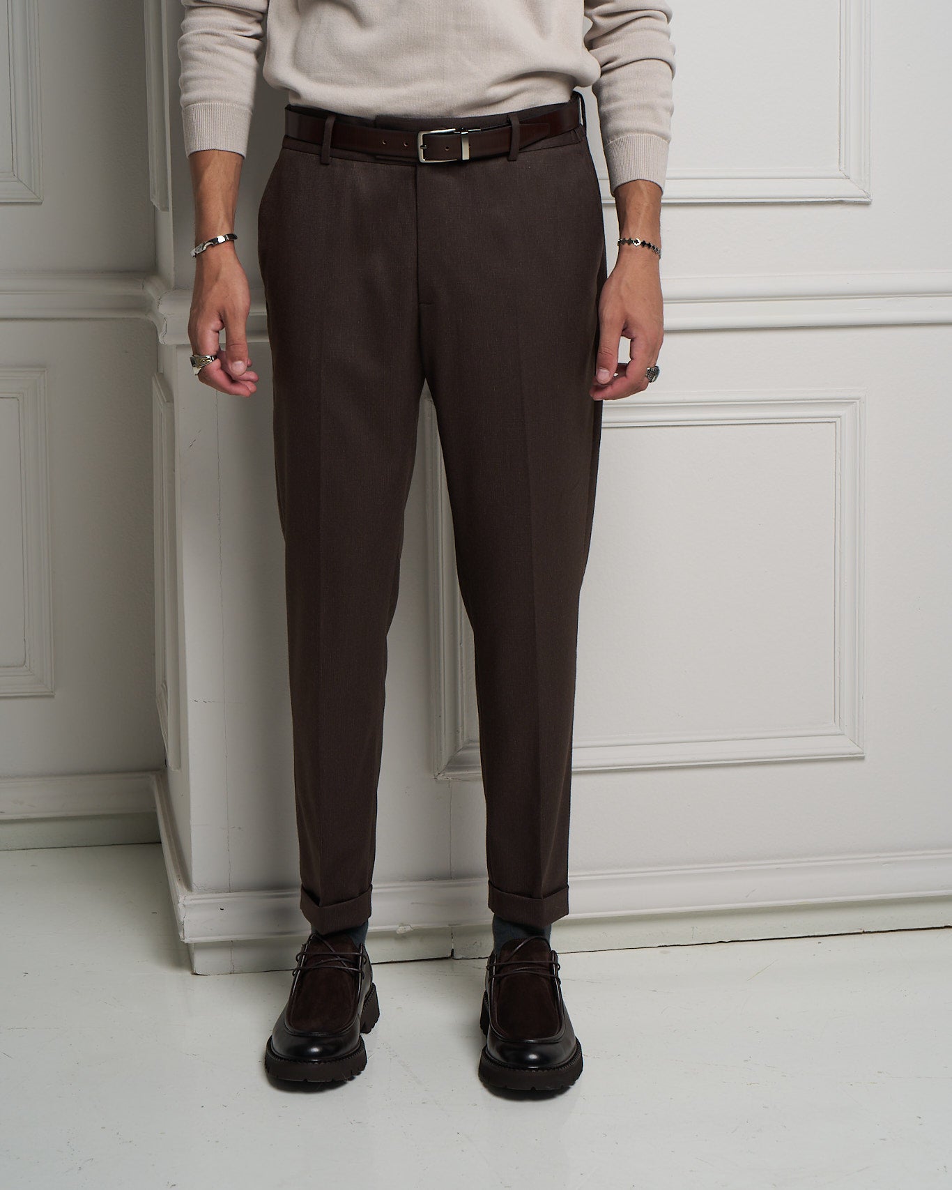 Brown Tailored Slim Fit Trousers