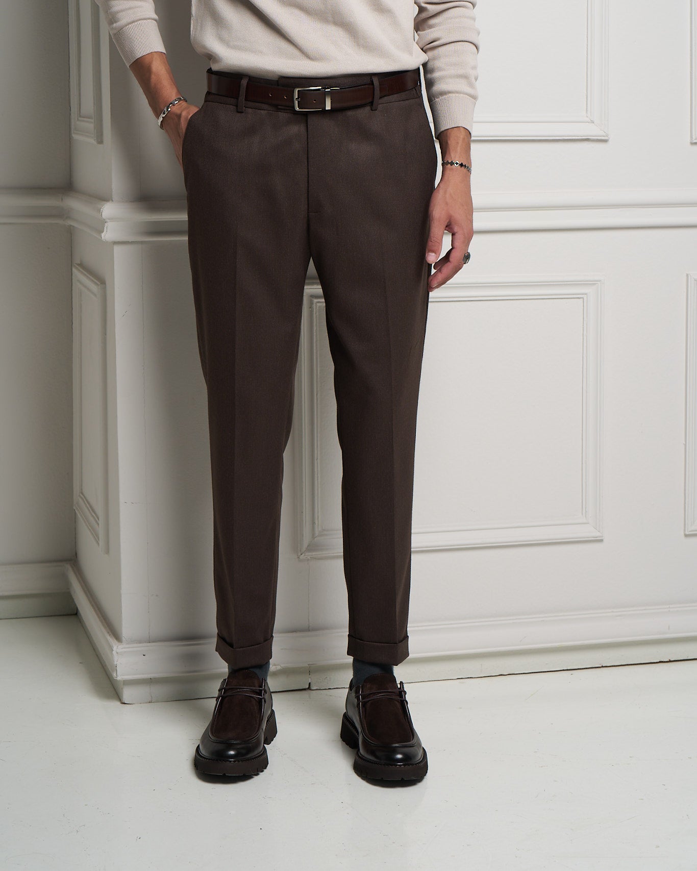 Brown Tailored Slim Fit Trousers