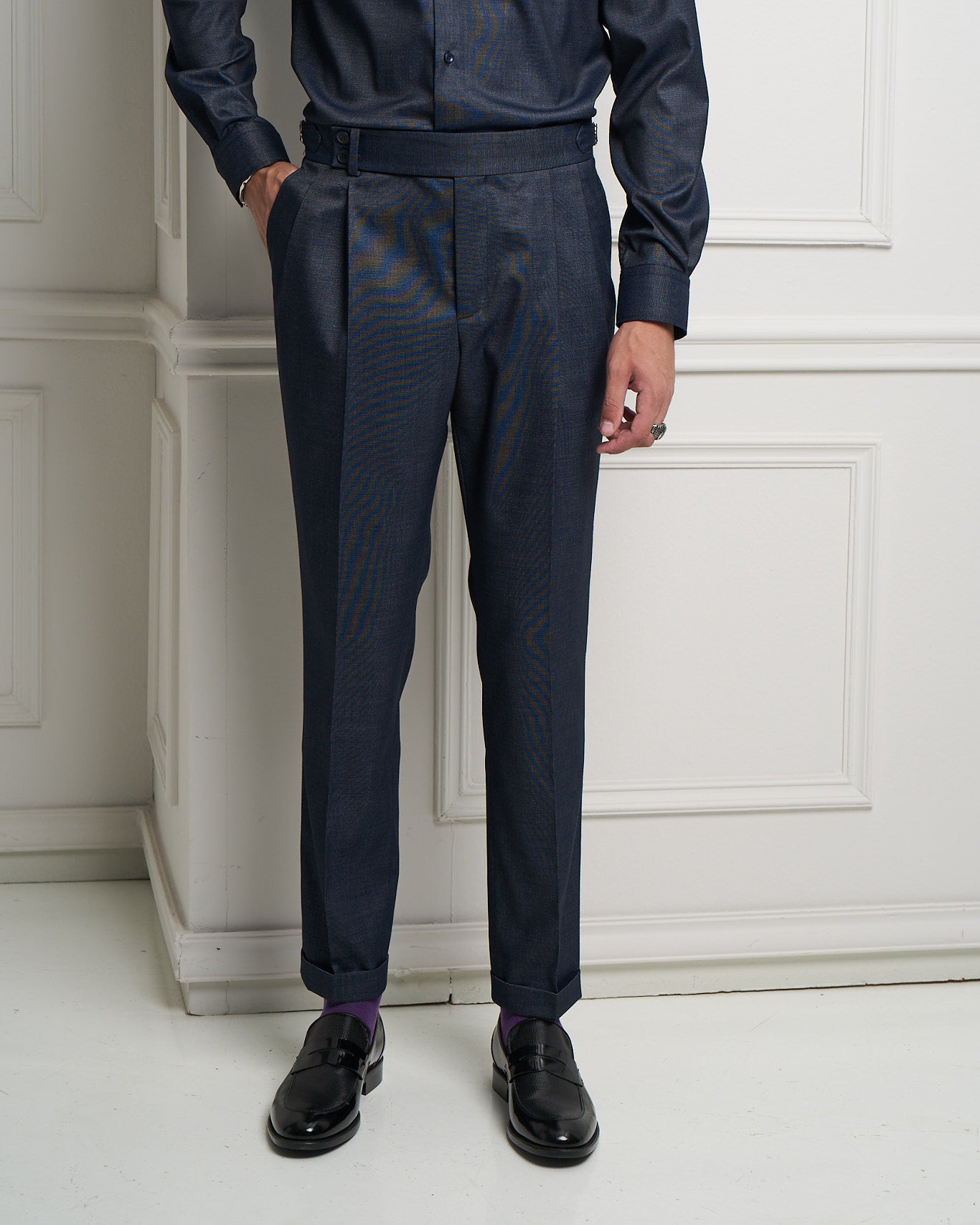 Navy Gurkha Tailored Slim Fit Trousers