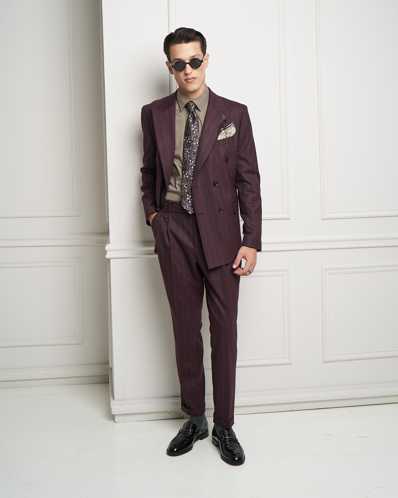 Burgundy Pinstripe Gurkha Tailored Slim Fit Trousers