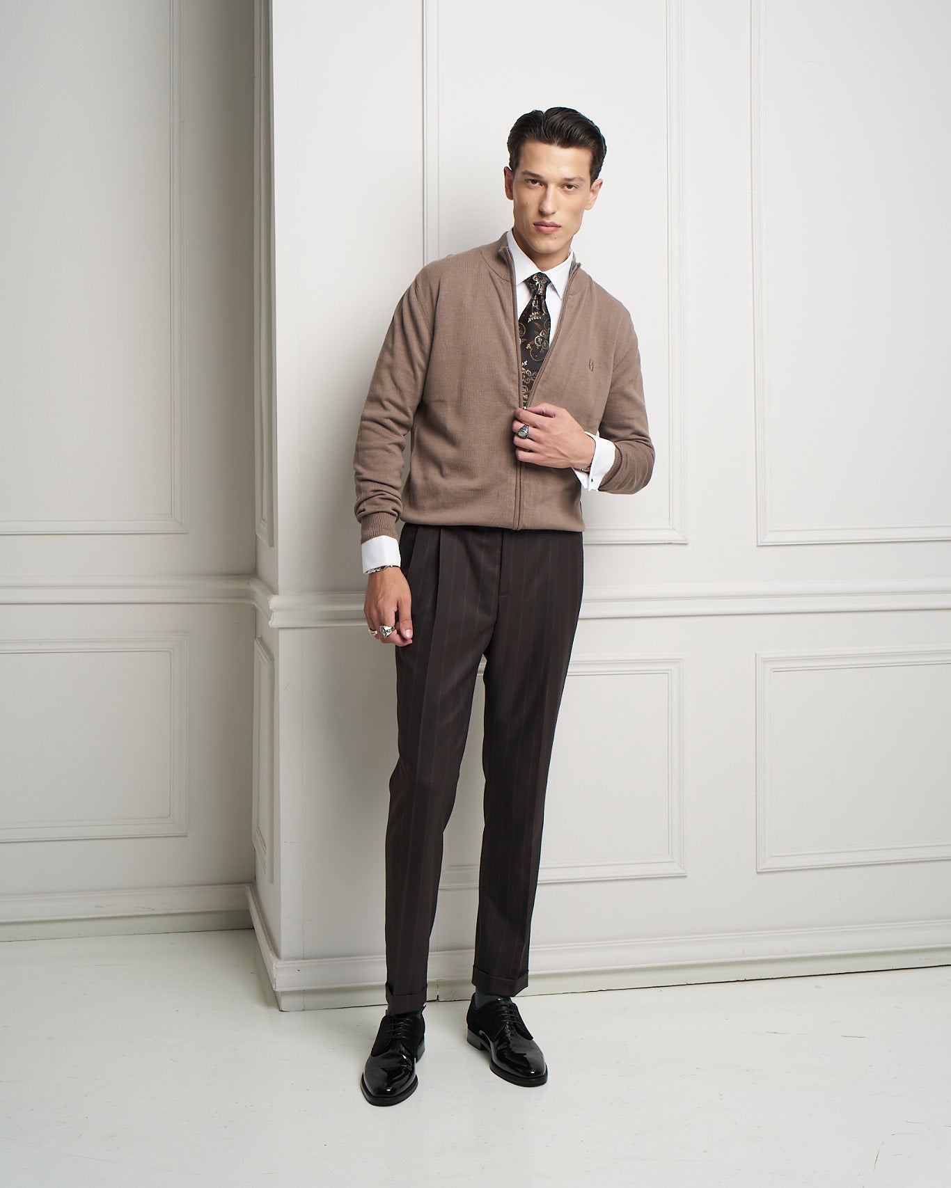 Chocolate Brown Pinstripe Tailored Slim Fit Trousers