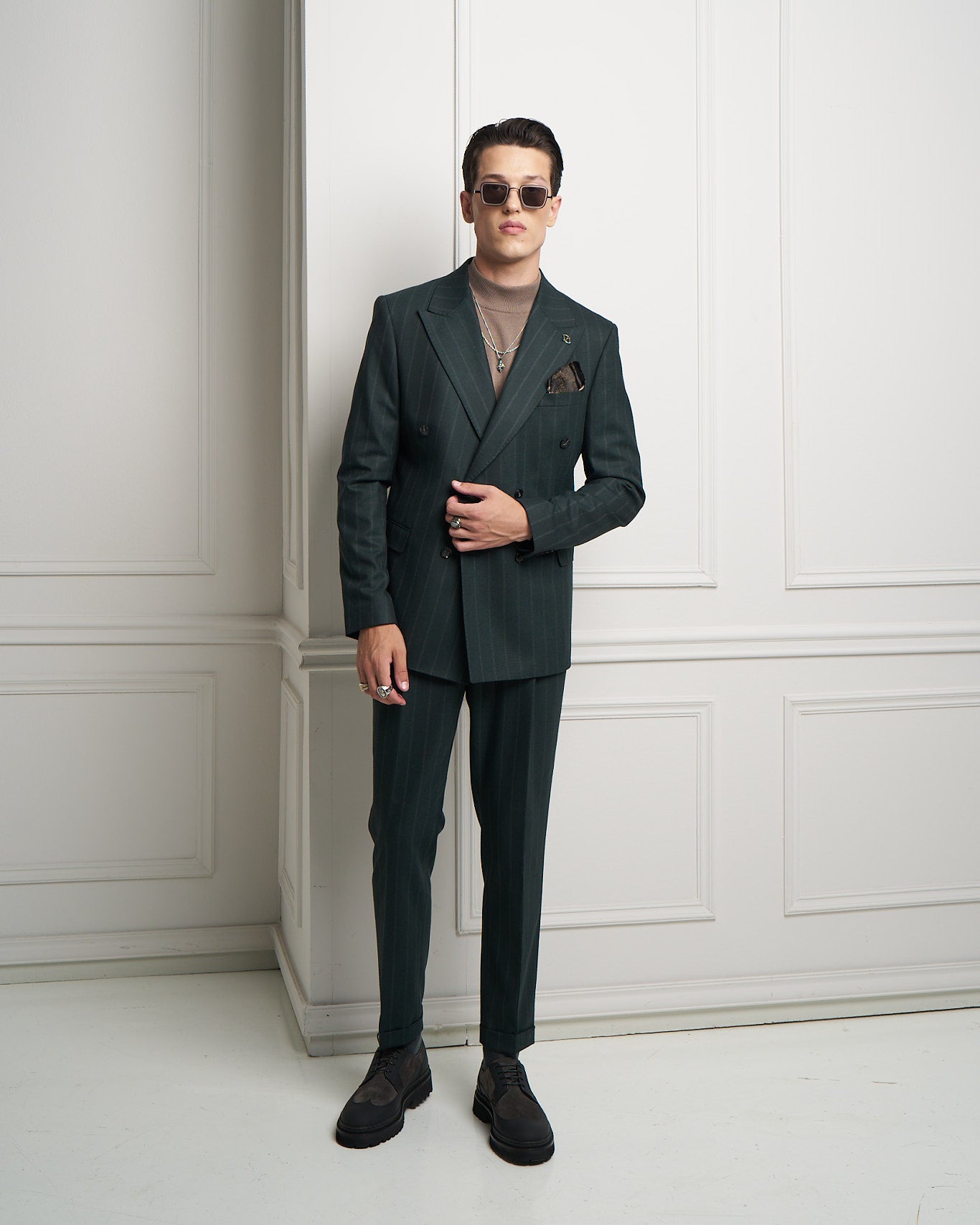 Garden Green Pinstripe Gurkha Tailored Trousers