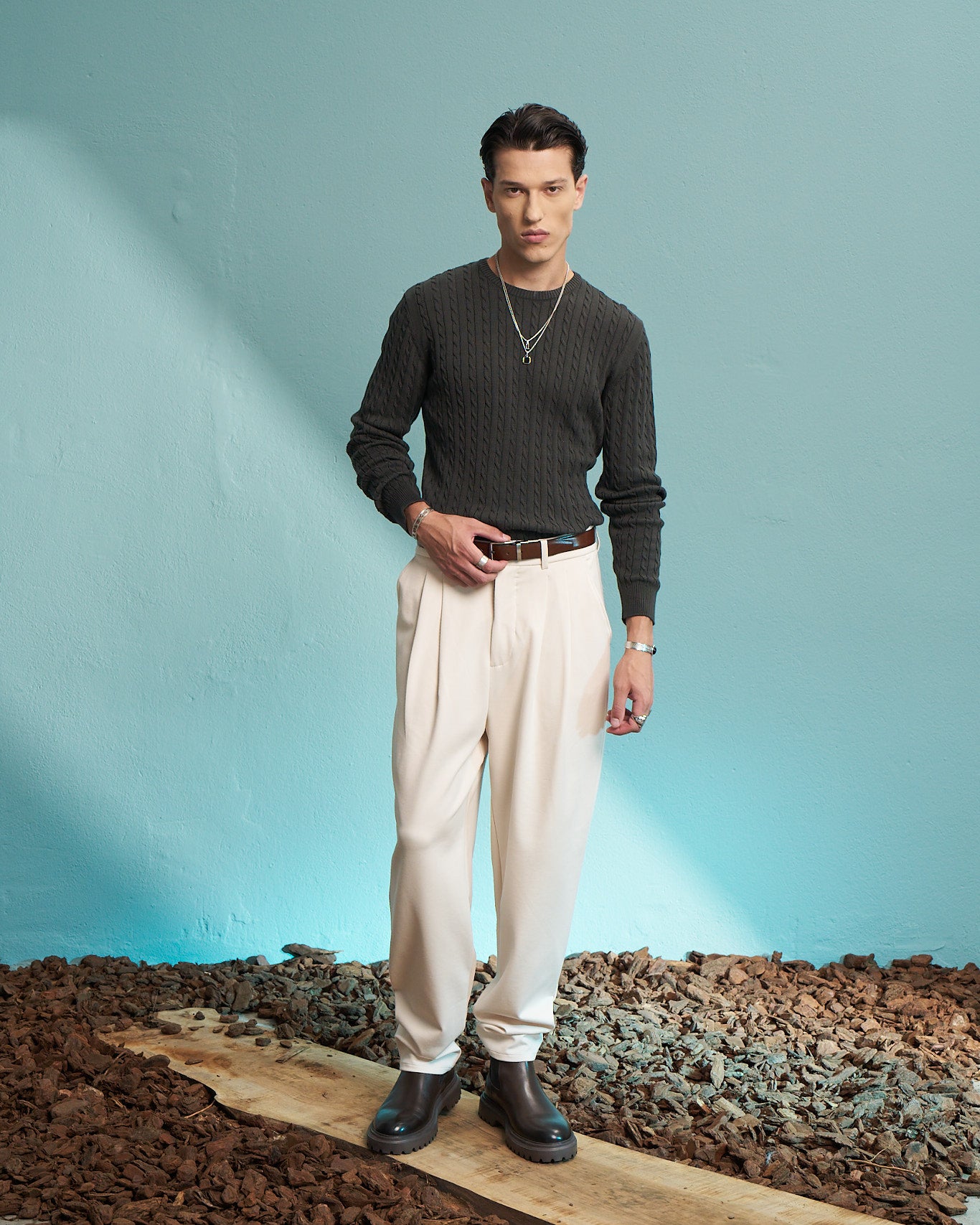 Vanilla Double Pleated Relaxed Trousers