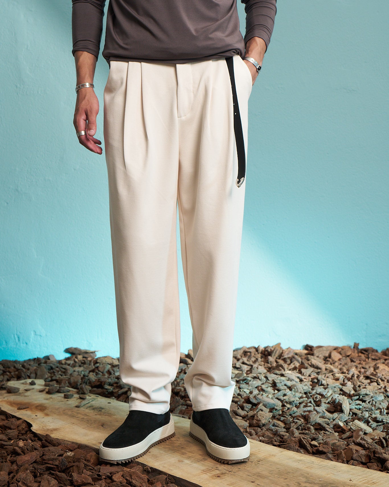 Vanilla Double Pleated Relaxed Trousers