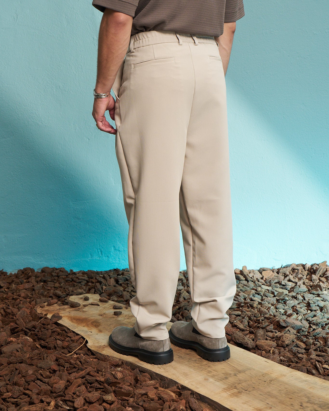 Cream Double Pleated Relaxed Trousers