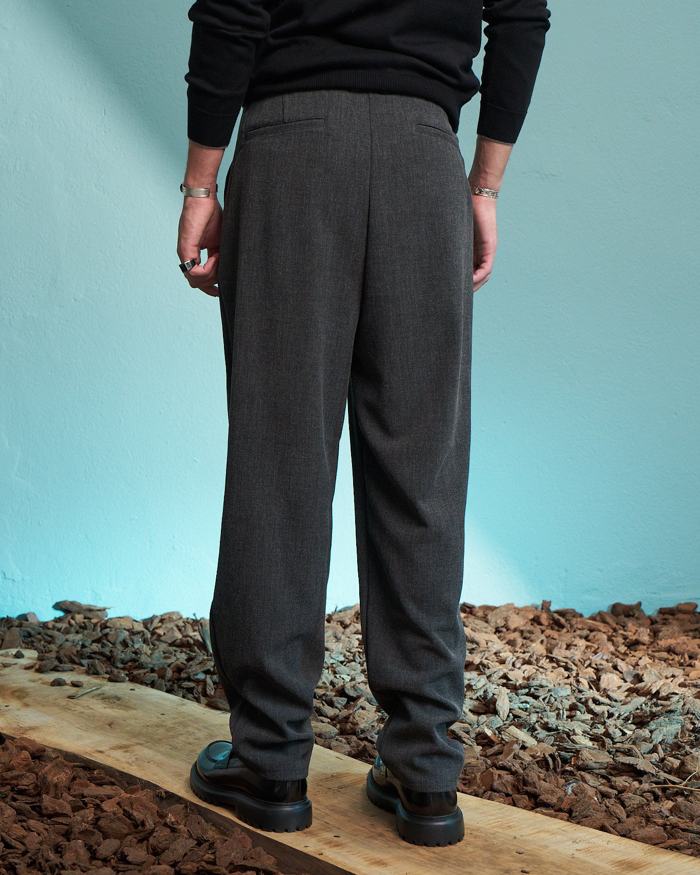 Grey Double Pleated Relaxed Trousers
