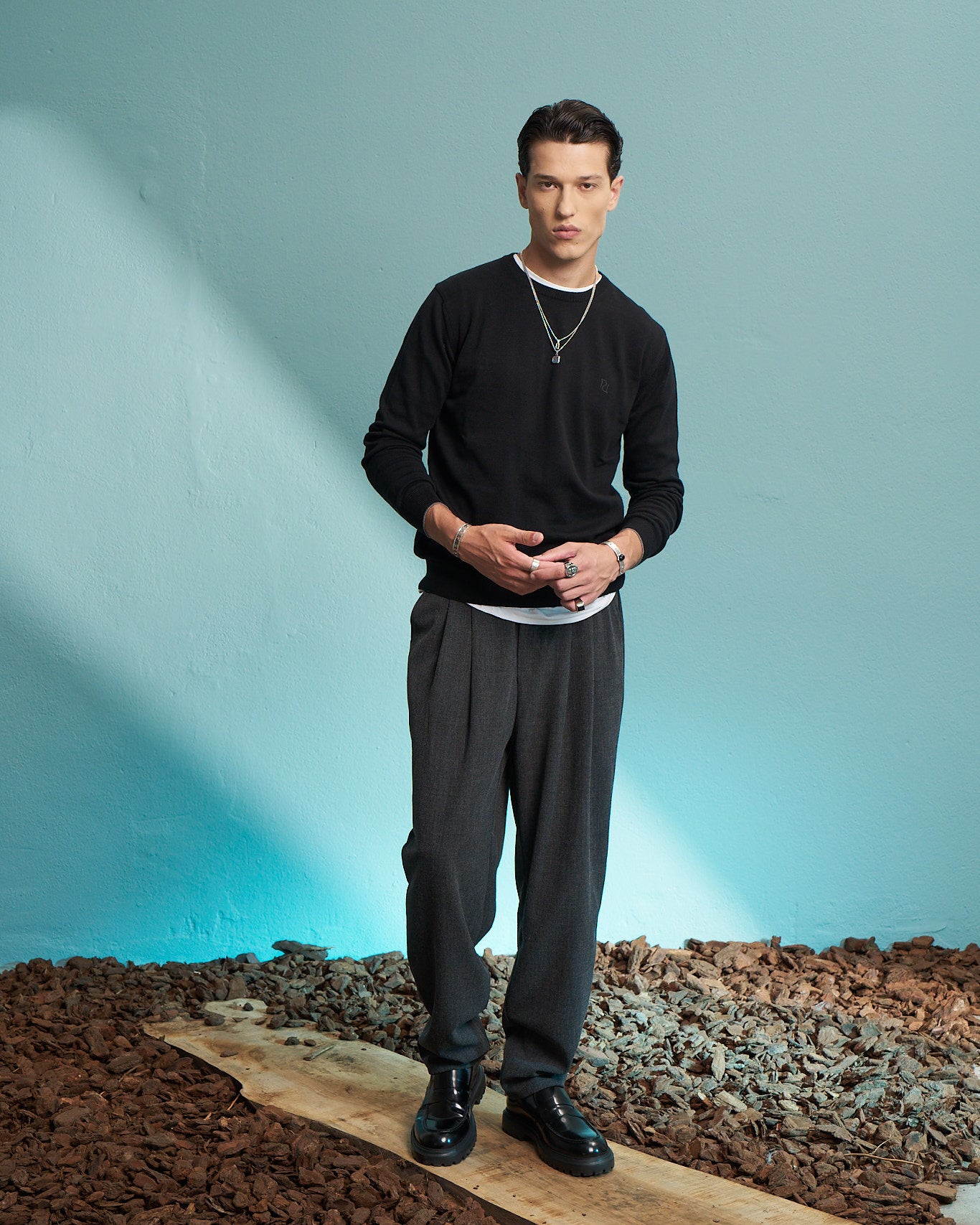 Grey Double Pleated Relaxed Trousers