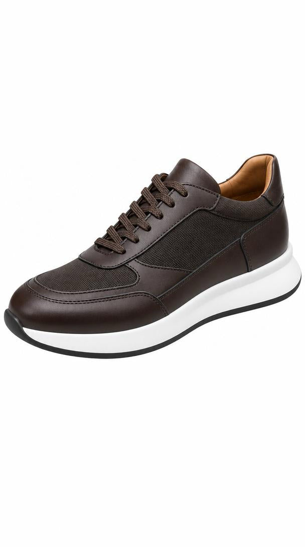 Leather & Knit Runner Sneaker - Dark Brown