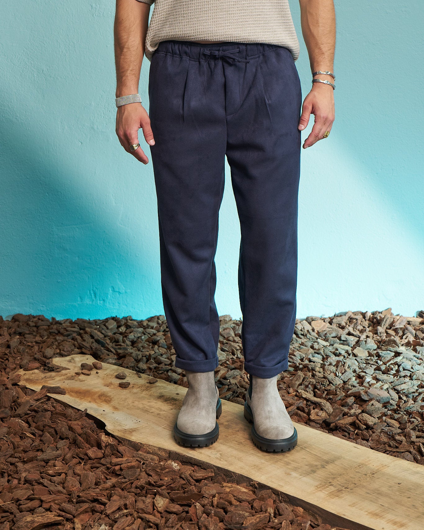 Navy Relaxed Drawstring Trousers