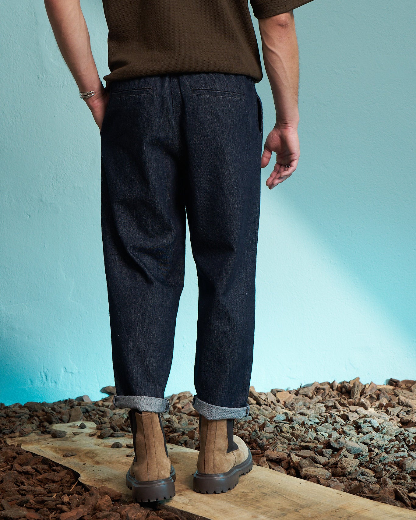 Dark Indigo Relaxed Drawstring Denim Trousers