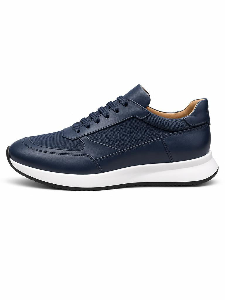 Leather & Knit Runner Sneaker - Navy