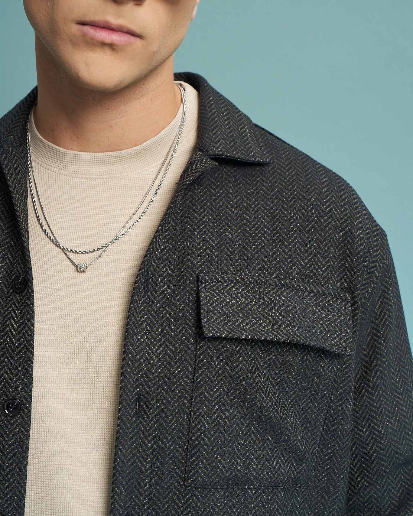 Olive Herringbone Utility Overshirt