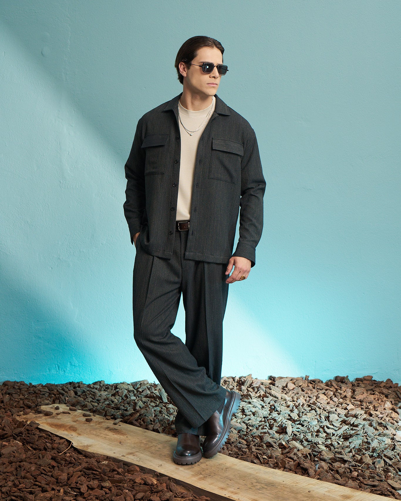 Olive Herringbone Utility Overshirt