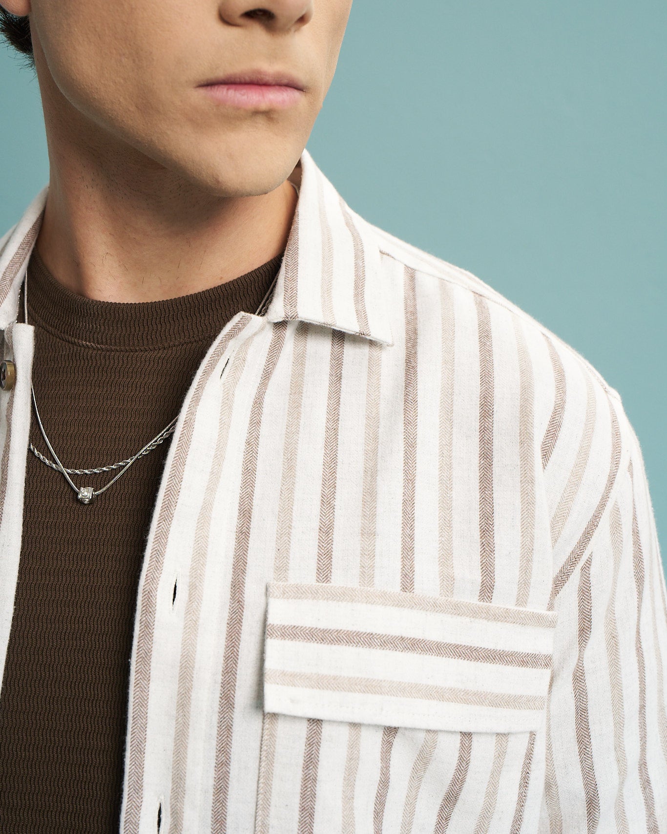 Brown Striped Utility Overshirt