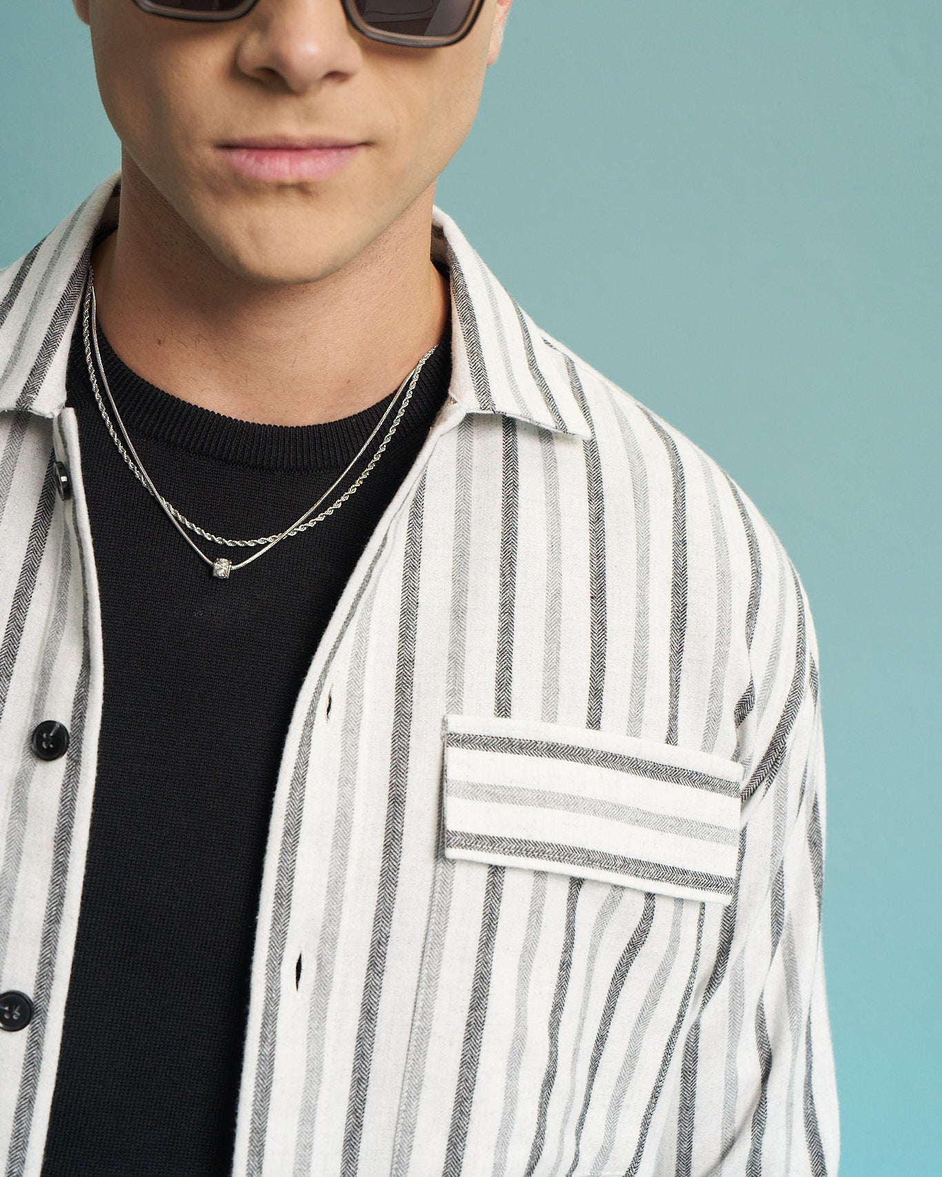 Grey Striped Utility Overshirt