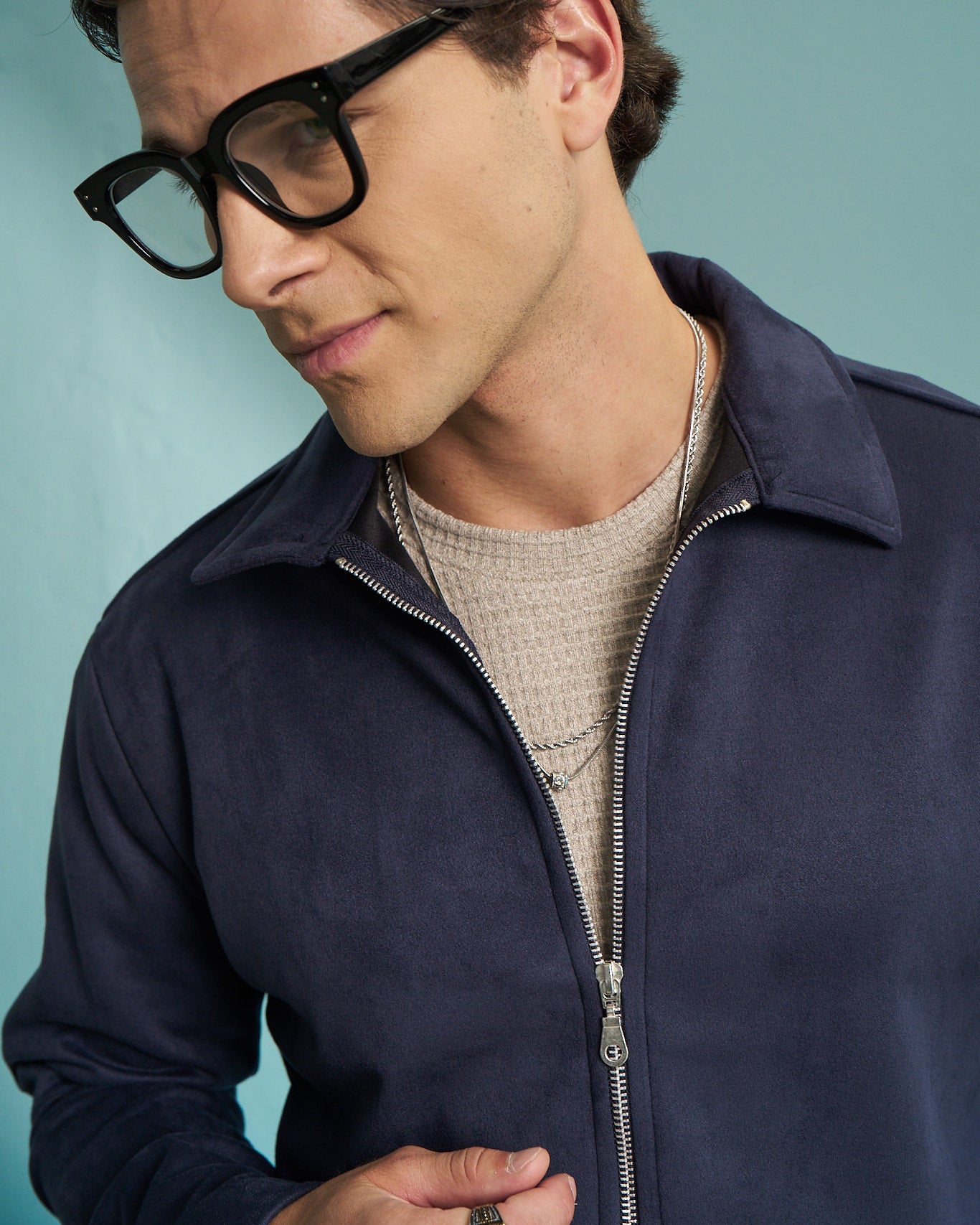 Blue Suede Zip Overshirt