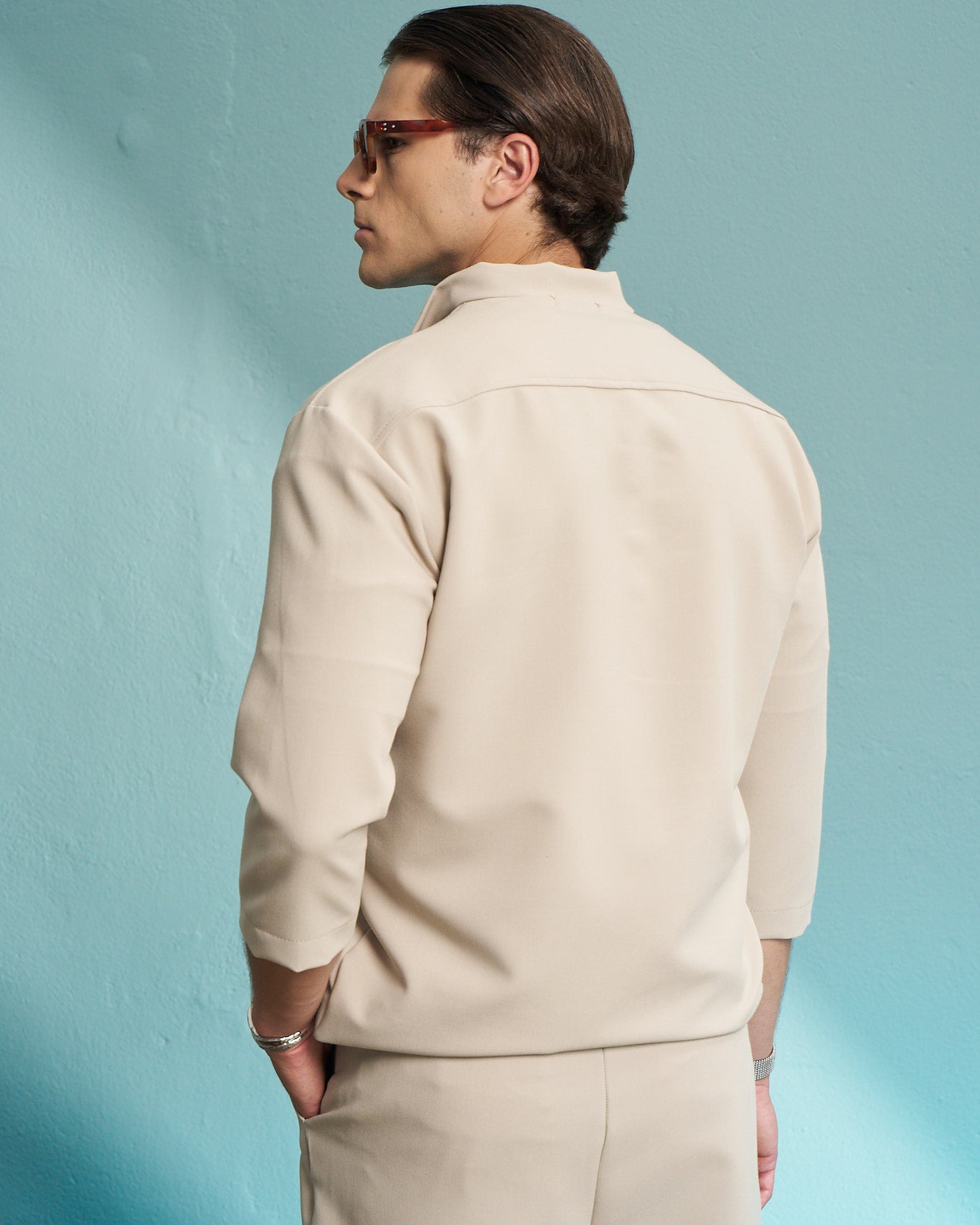 Cream Minimal Zip Jacket