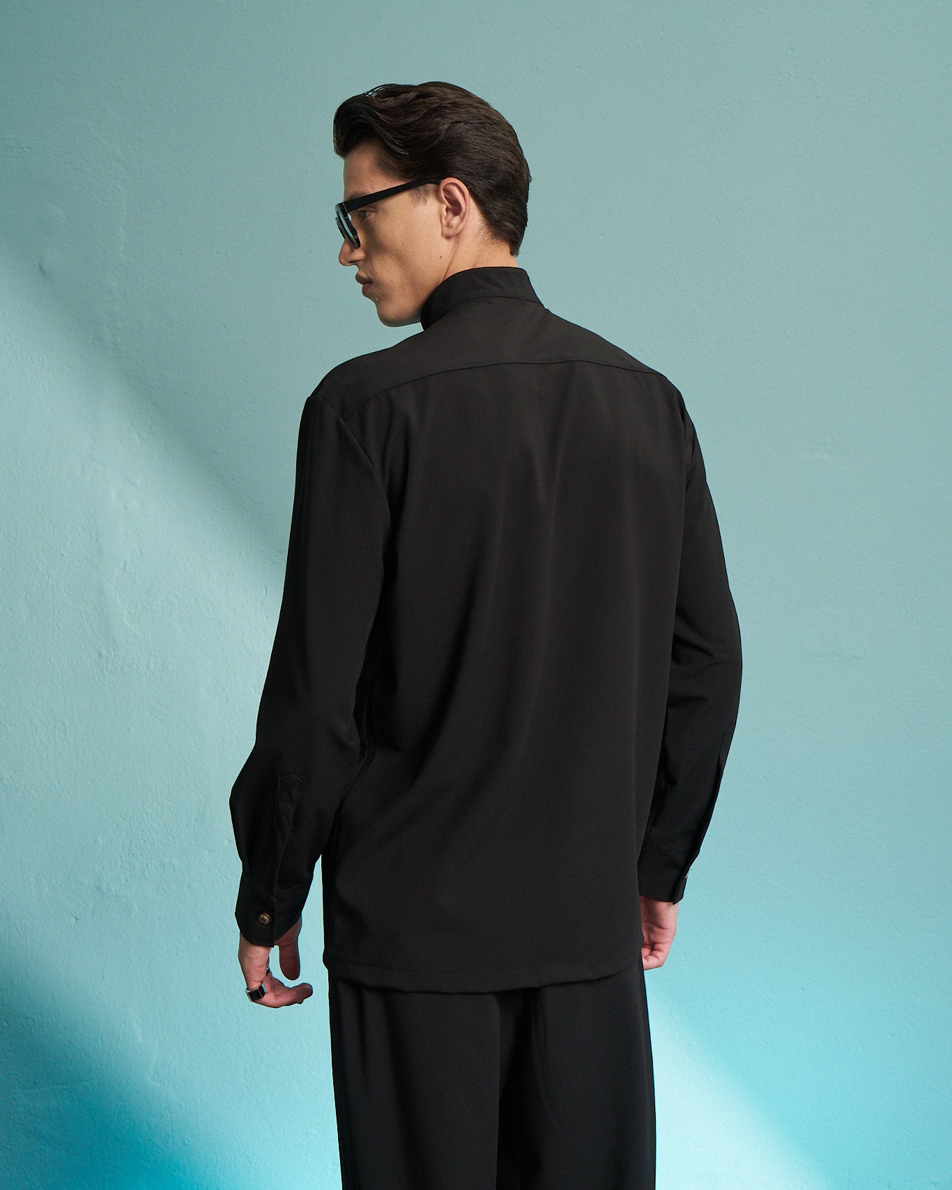 Black Grandad Collar Shirt
