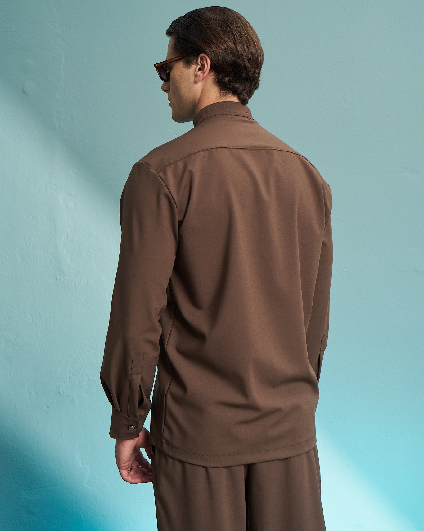 Brown Grandad Collar Shirt