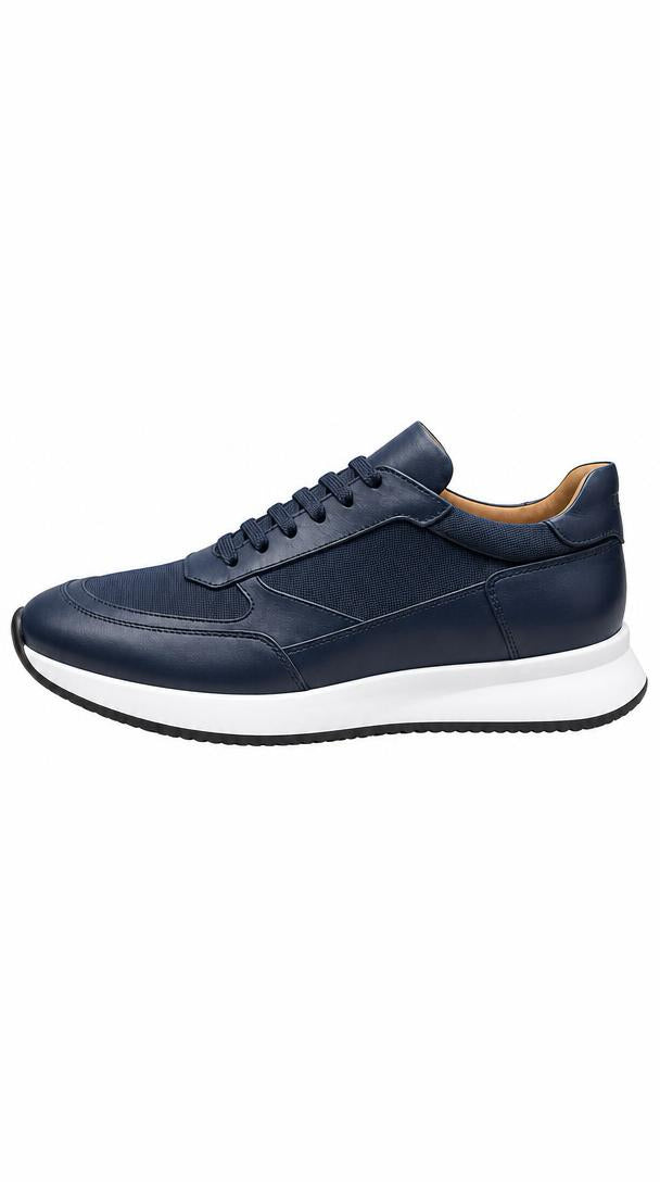 Leather & Knit Runner Sneaker - Navy