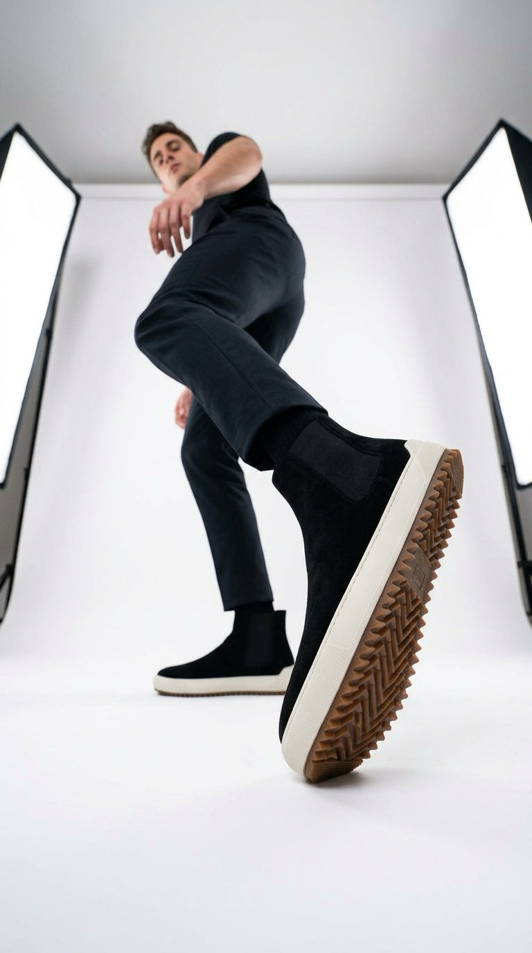 Suede Chelsea Sneaker Boot - Black