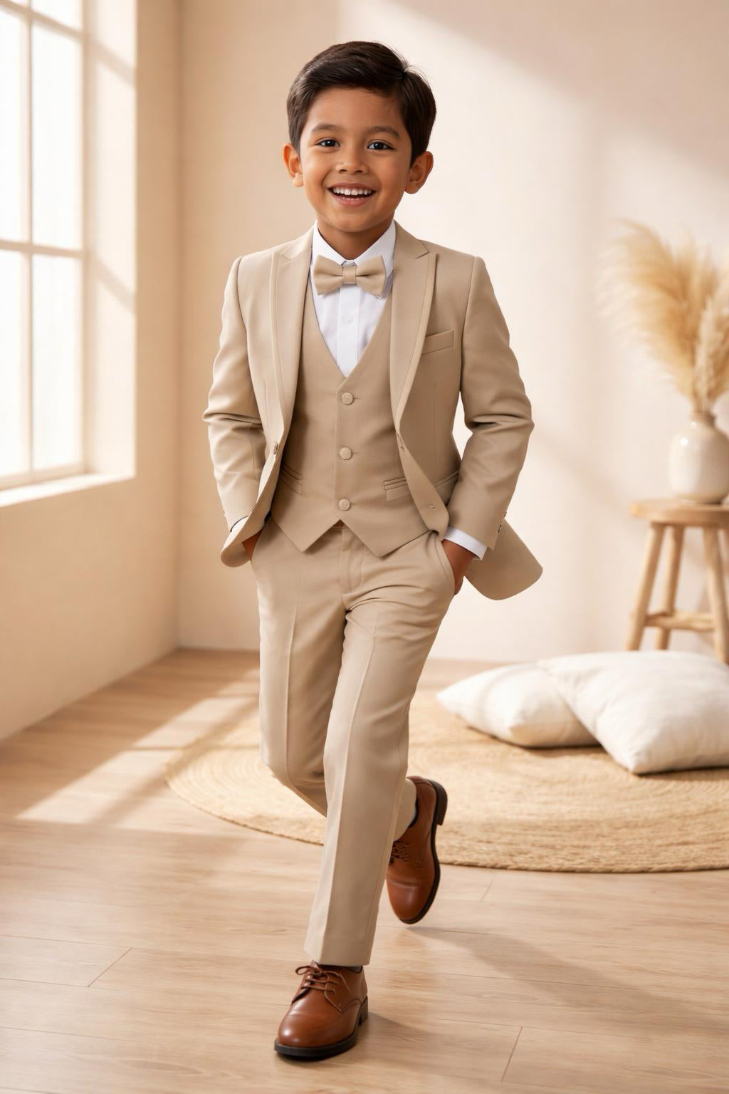 Boys’ 5-Piece Formal Suit – Beige (Ages 1–10)