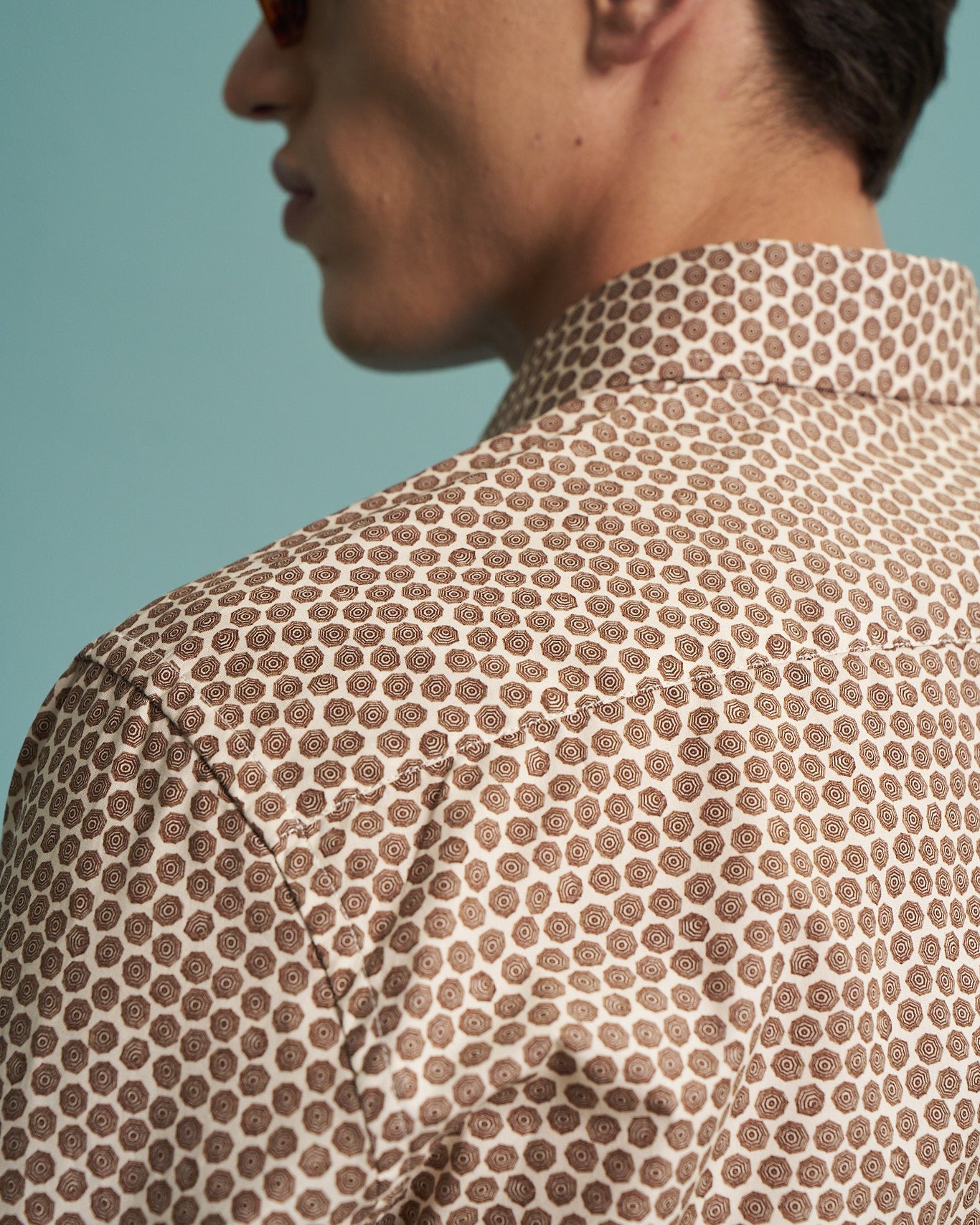 Beige Circle Print Stretch Shirt