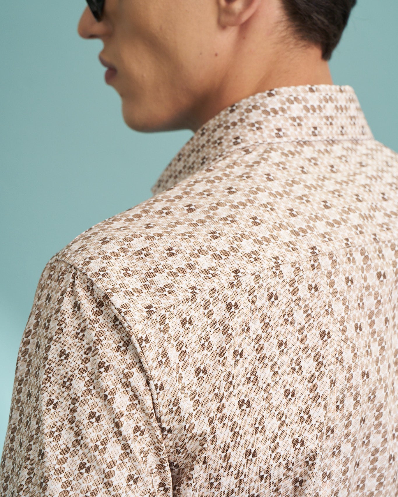 Beige Mosaic Print Stretch Shirt