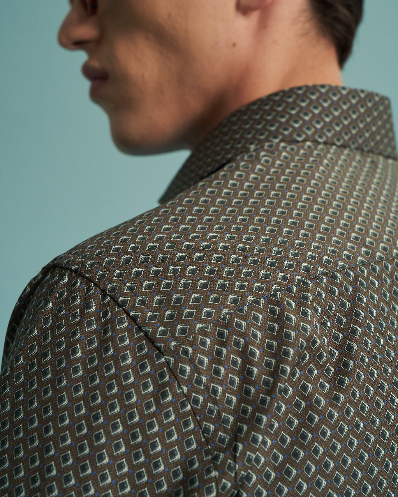 Olive Geometric Print Stretch Shirt