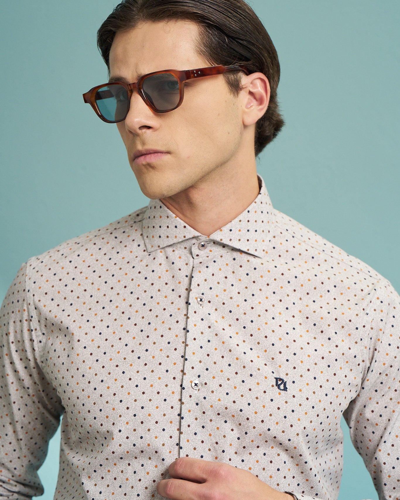 Ivory Micro Dot Stretch Shirt