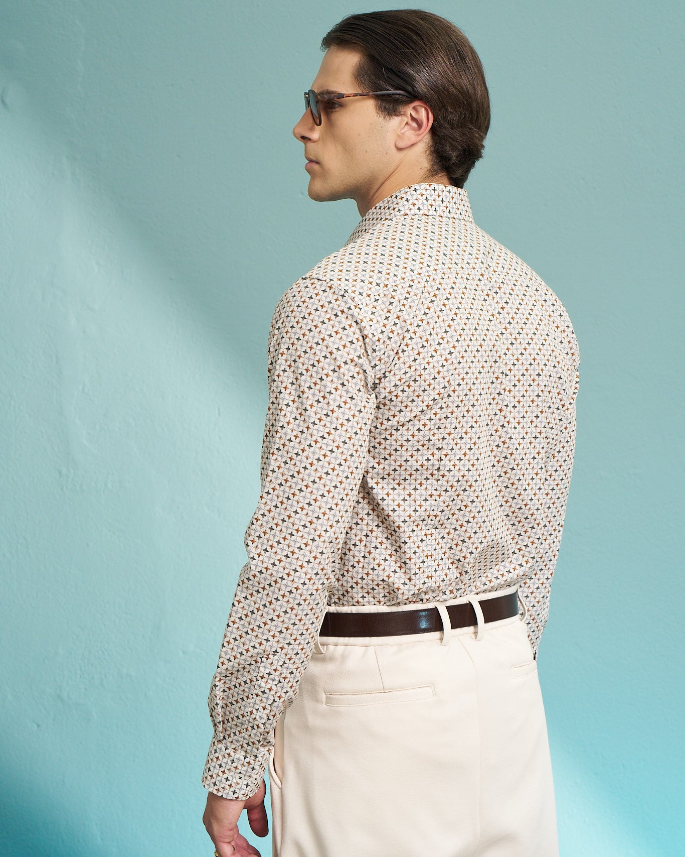 Ivory Geometric Print Stretch Shirt