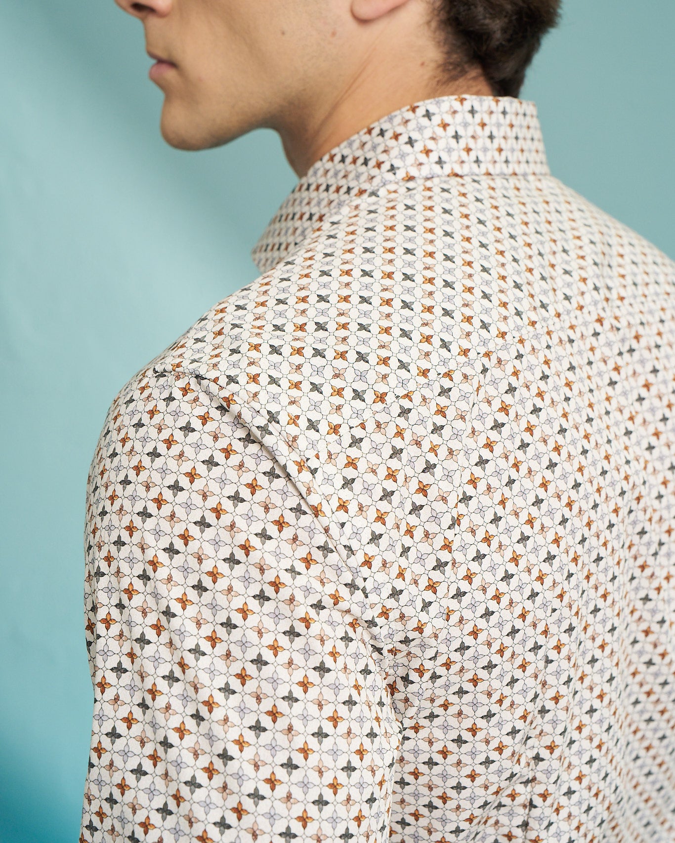 Ivory Geometric Print Stretch Shirt