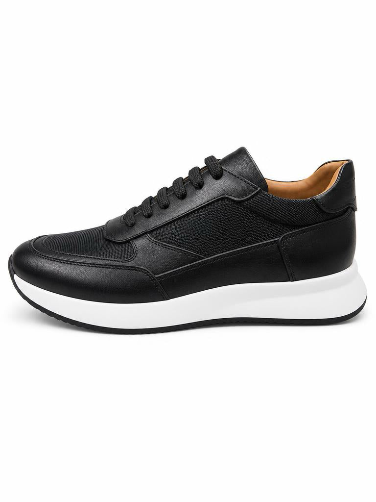 Leather & Knit Runner Sneaker - Black