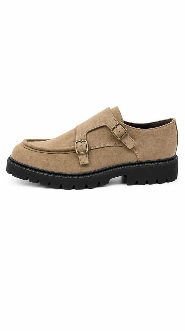 Suede Double Monk Strap Shoe - Sand