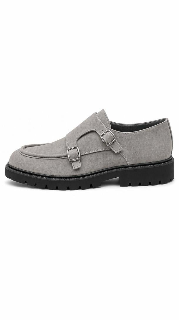 Suede Double Monk Strap Shoe - Light Grey