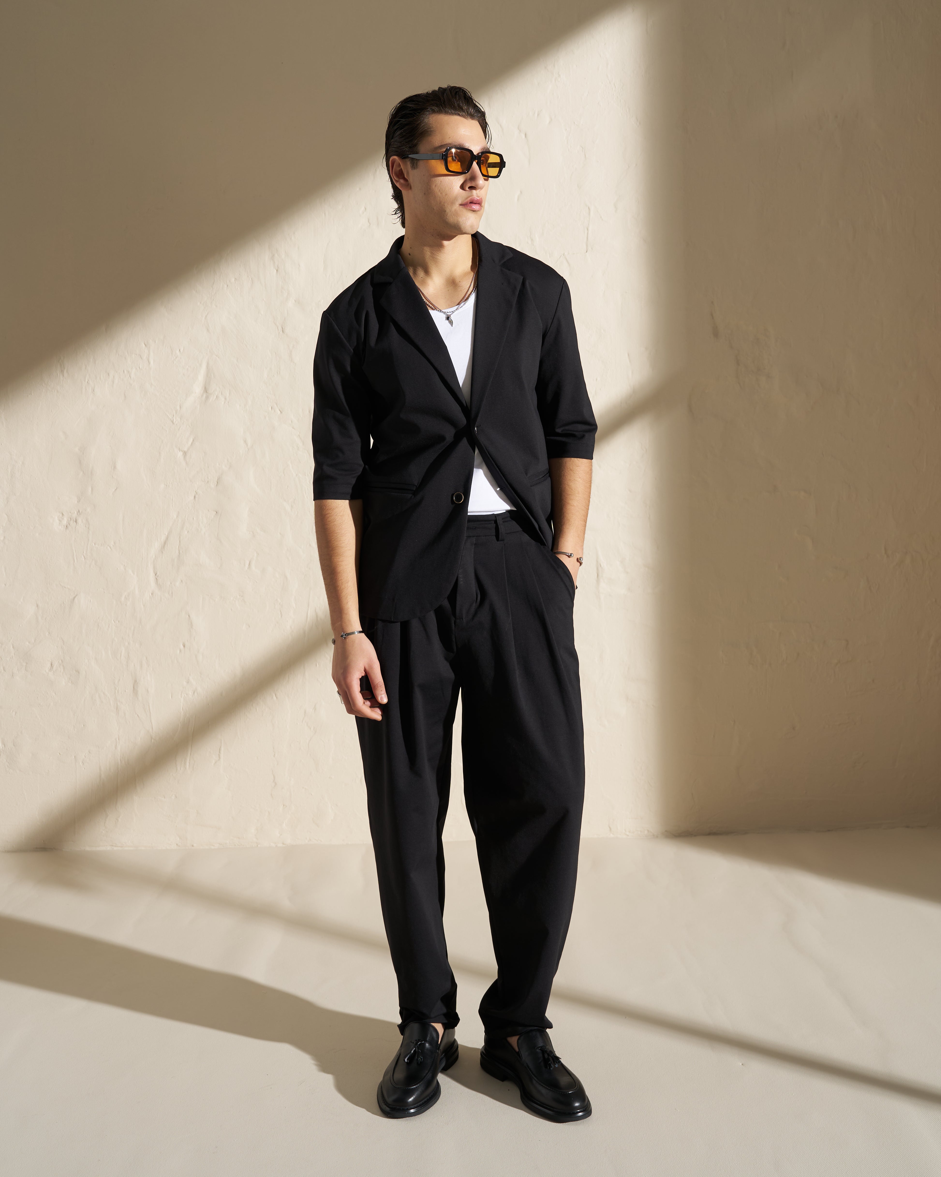 Short Sleeve Blazer Jacket – Black