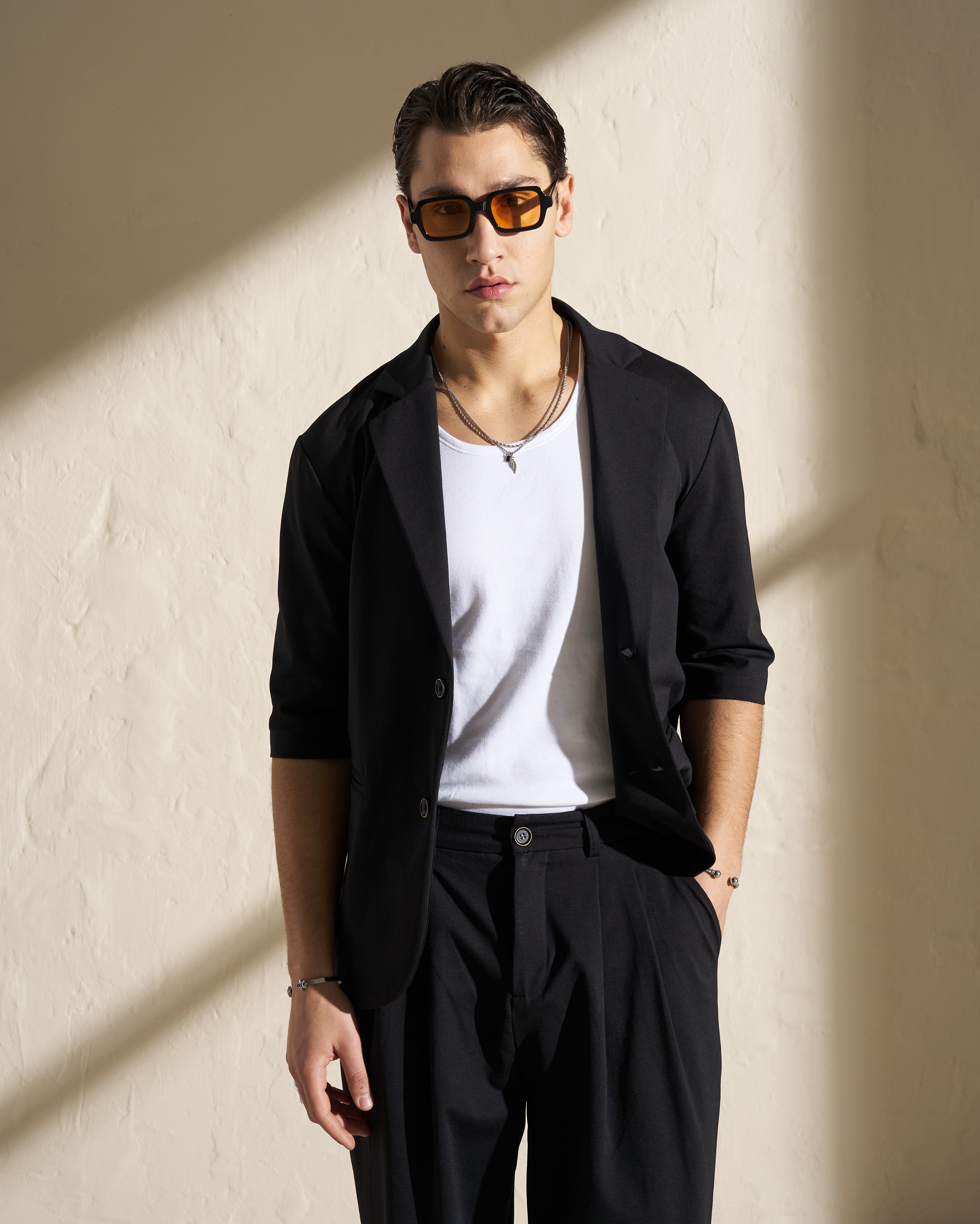 Short Sleeve Blazer Jacket – Black