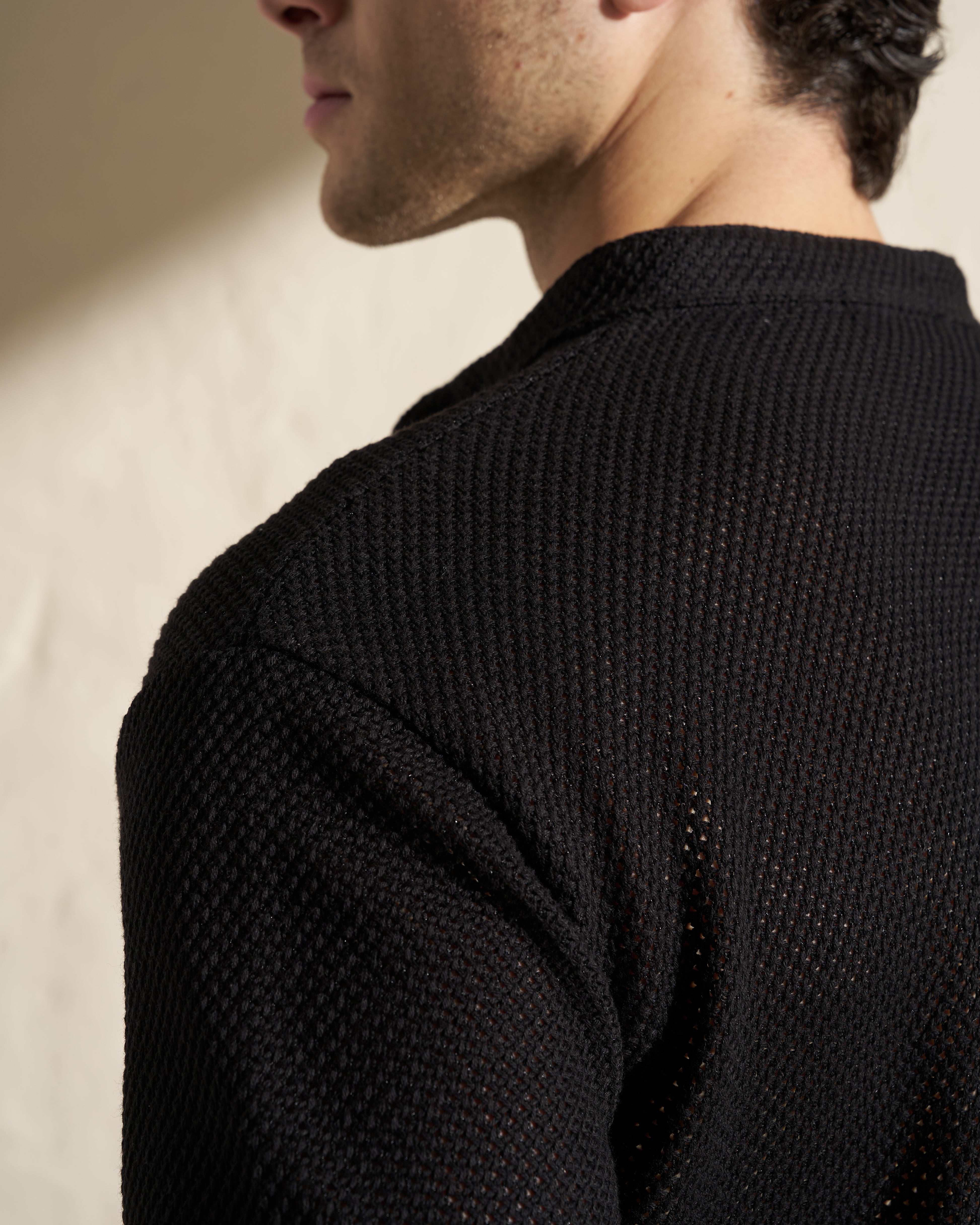 Knitted Mao Short Sleeve Shirt – Black