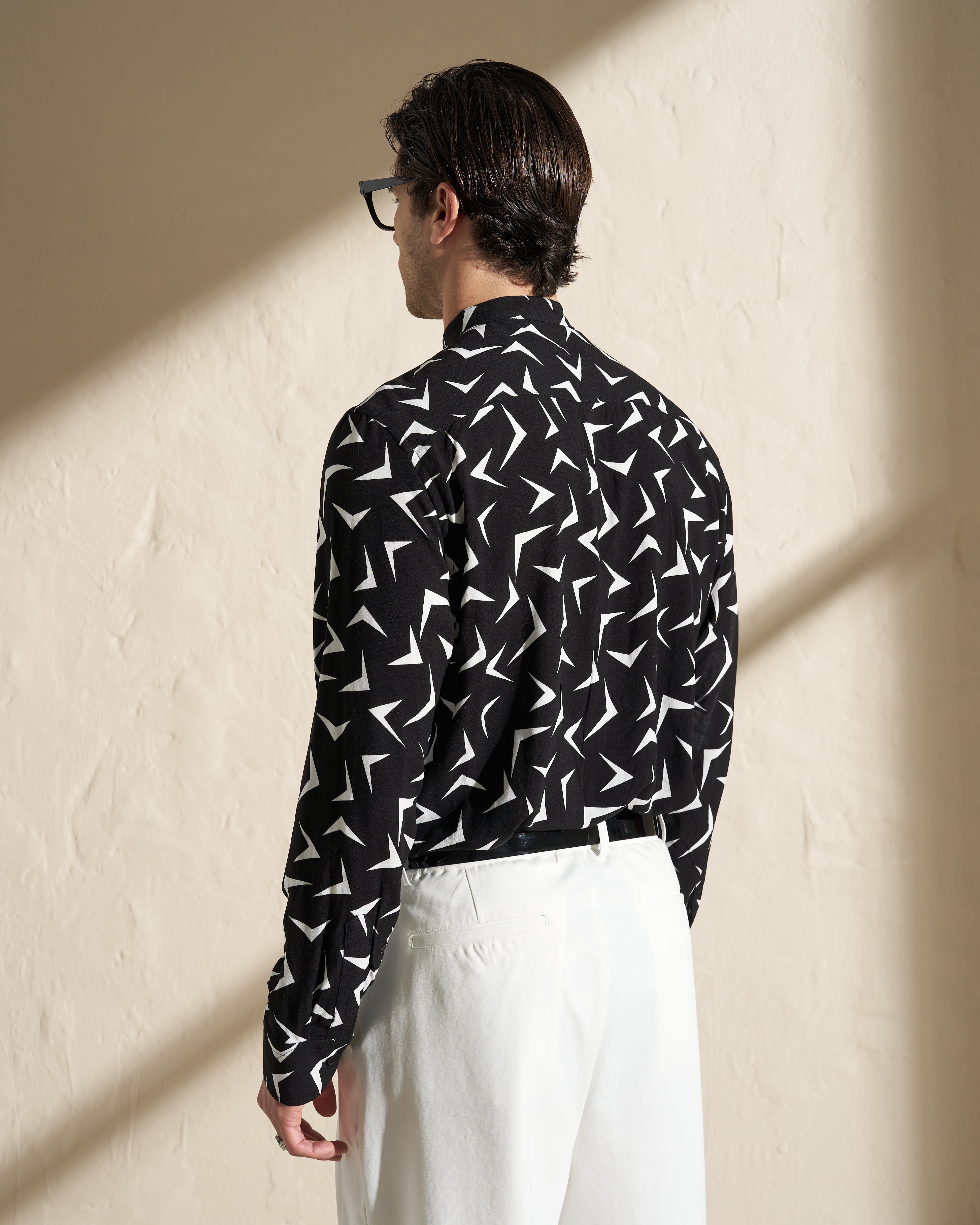 Printed Mao Collar Shirt – Black & White