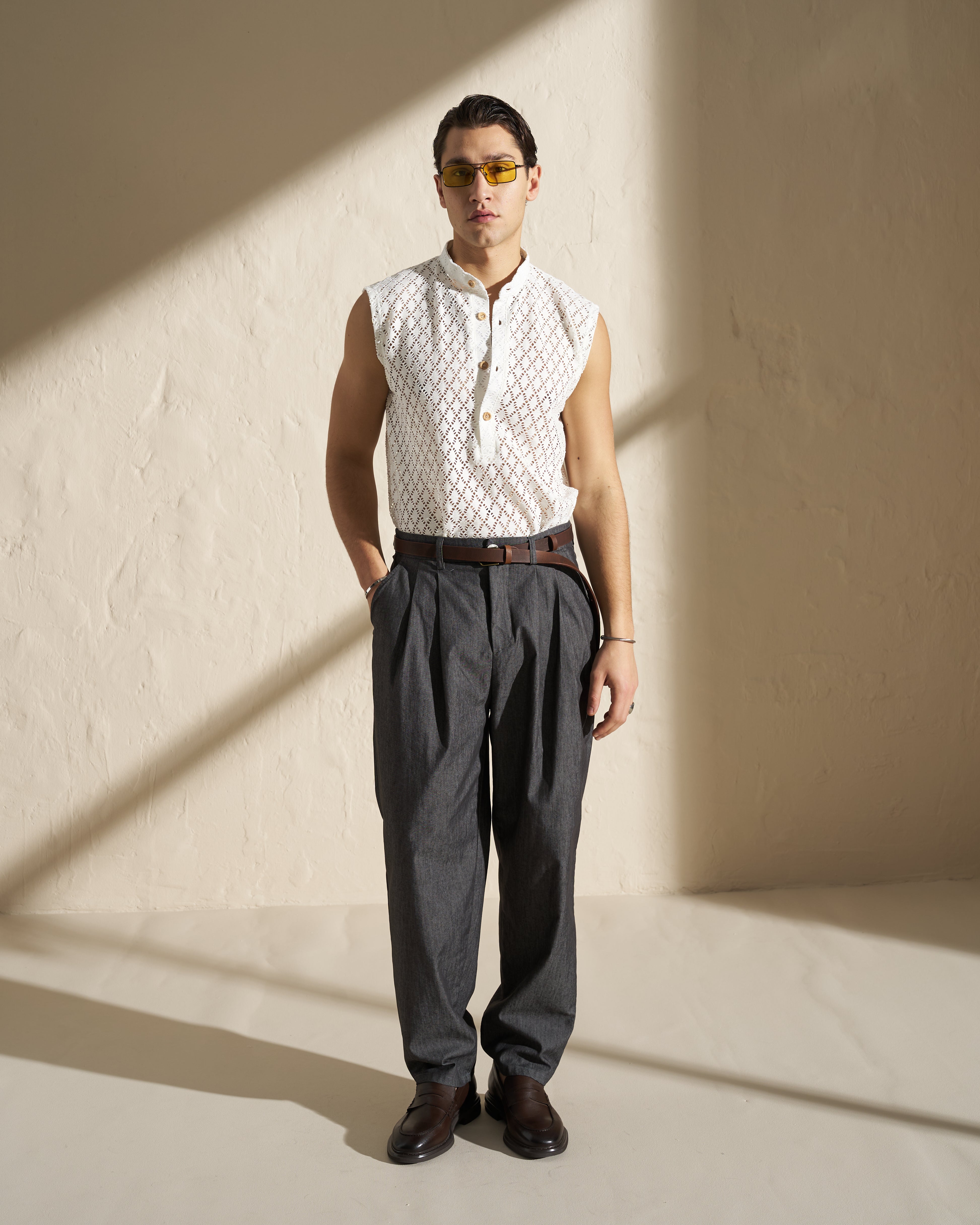 Sleeveless Textured Knit Shirt