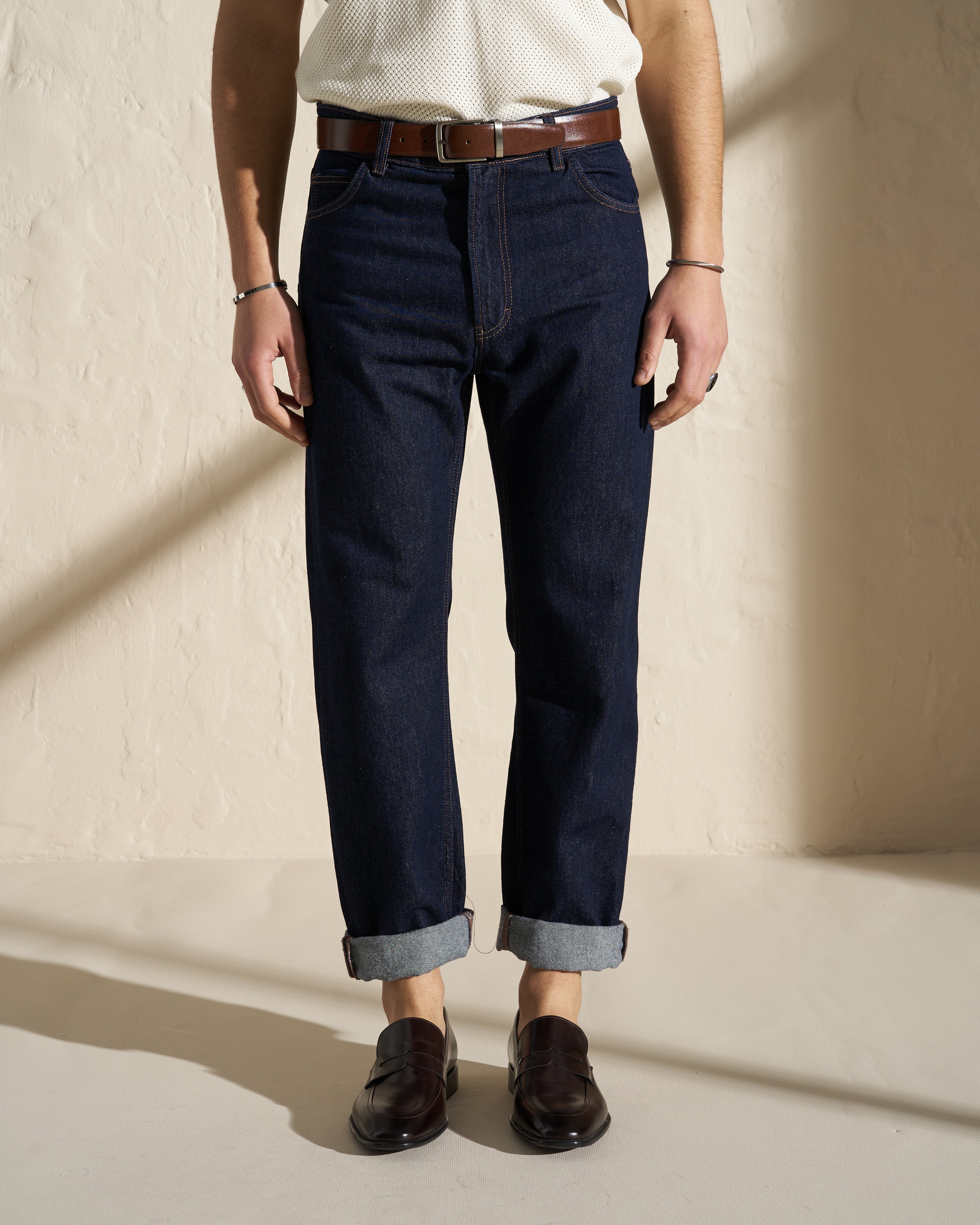 Straight-Leg Raw Denim Jeans