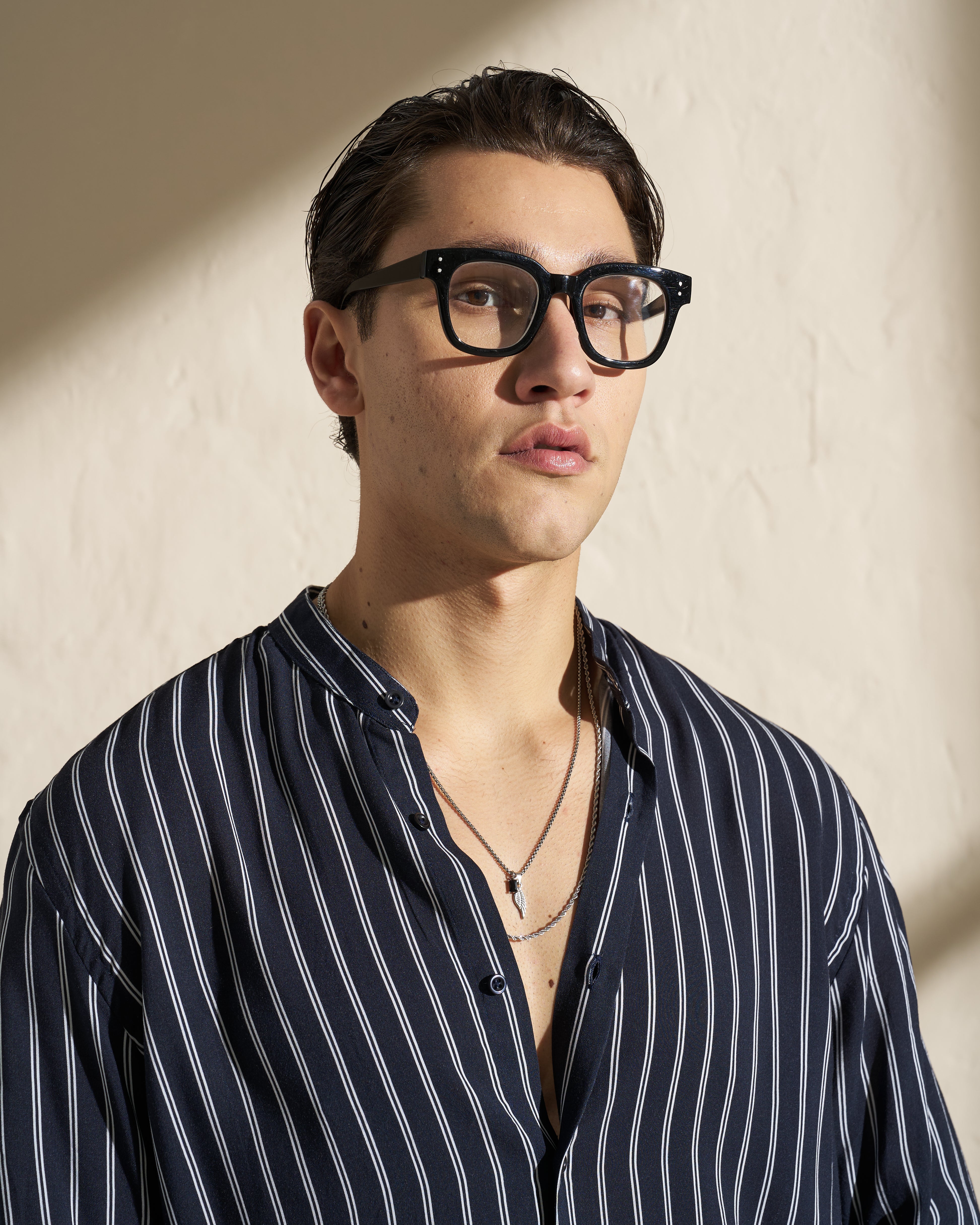 Striped Mandarin Collar Shirt