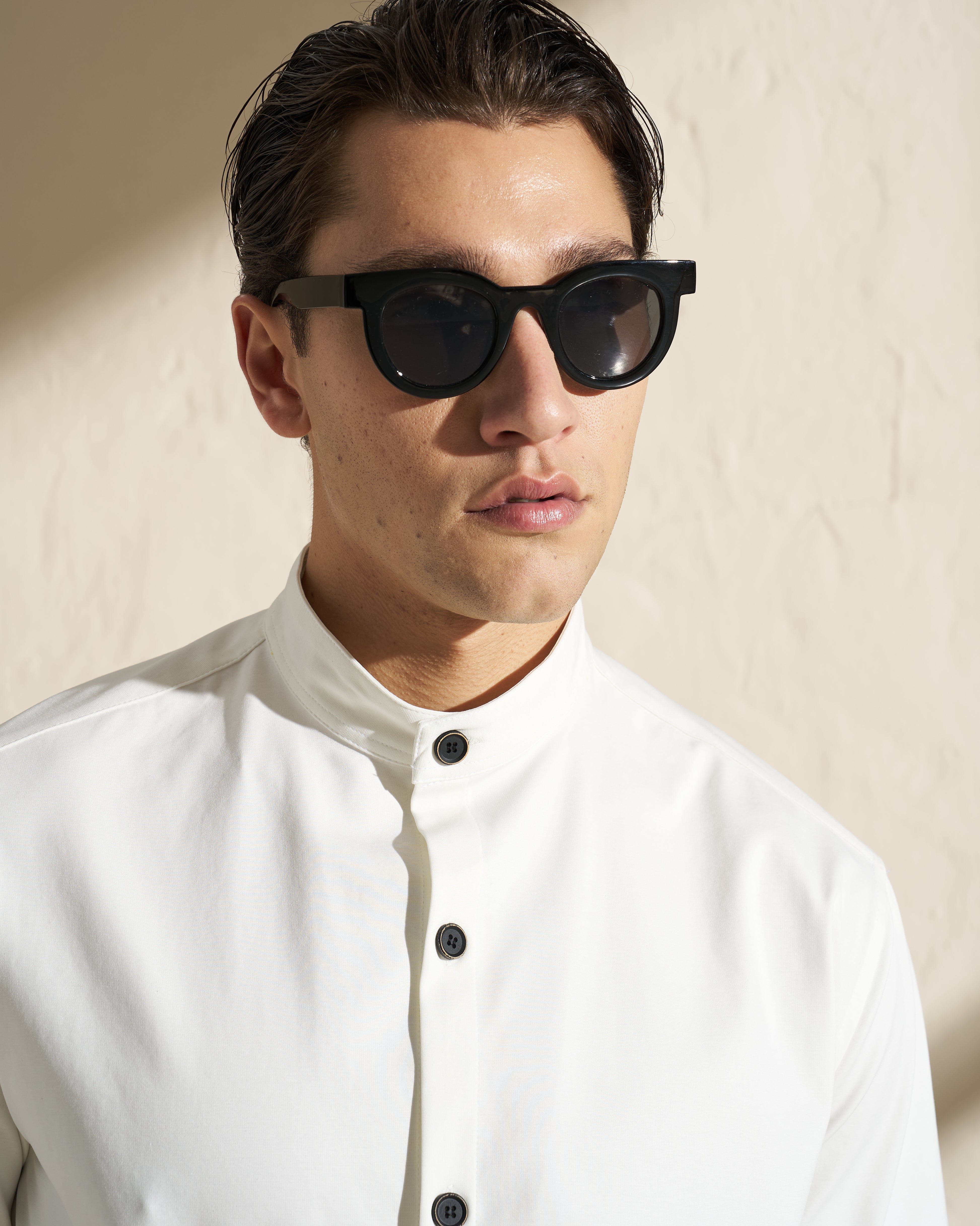 Short-Sleeve Mandarin Collar Shirt