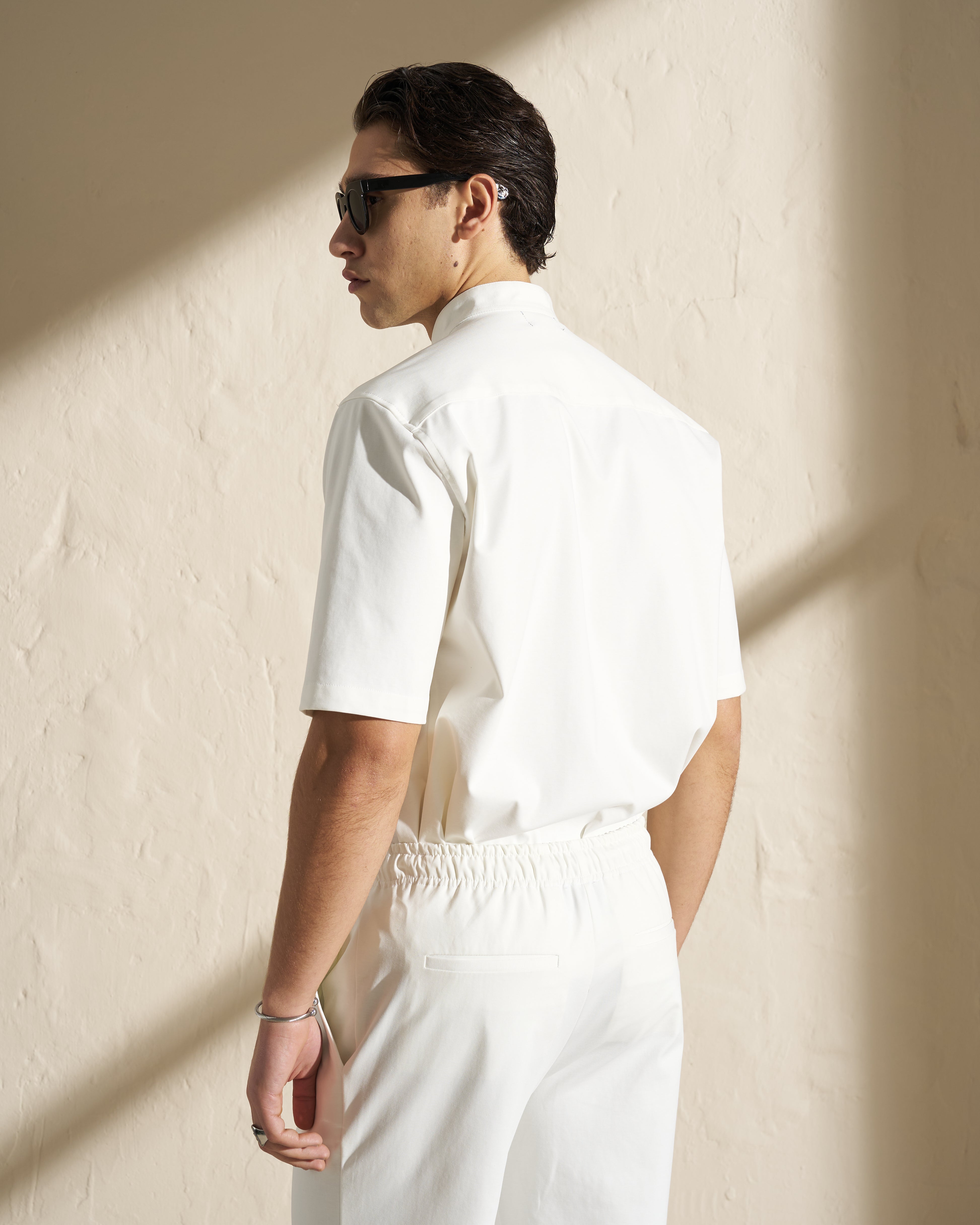 Short-Sleeve Mandarin Collar Shirt