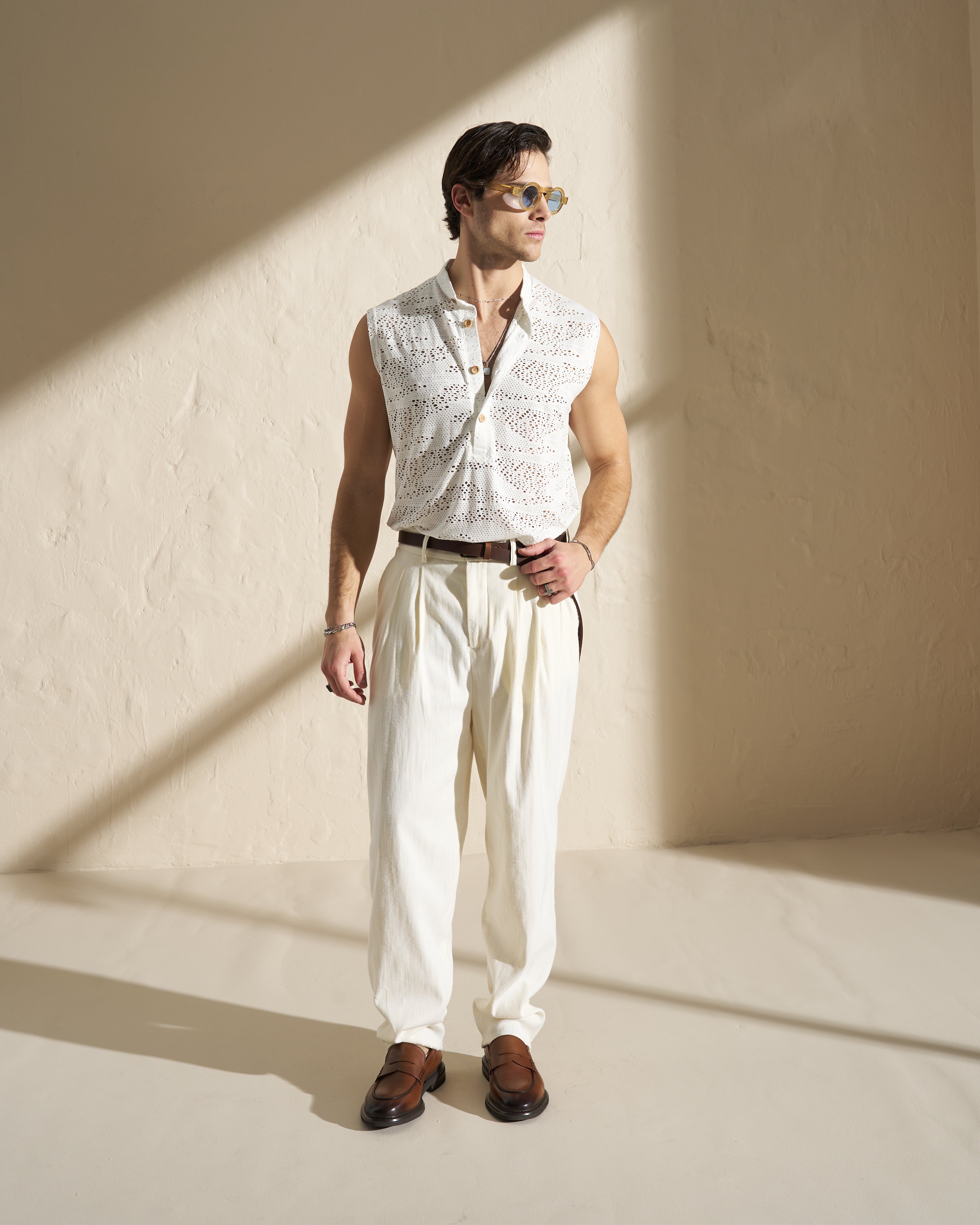 Sleeveless Perforated Summer Shirt
