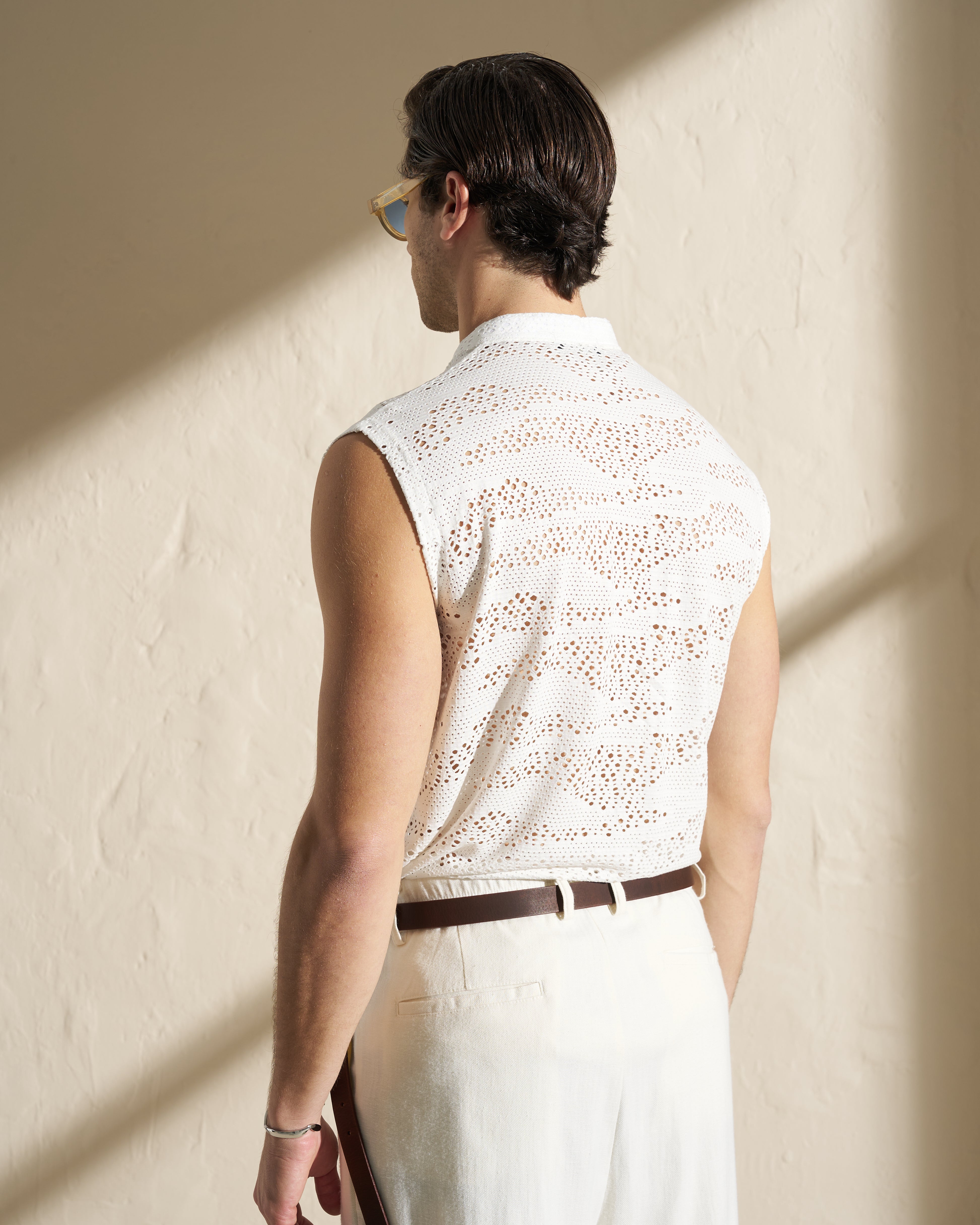 Sleeveless Perforated Summer Shirt