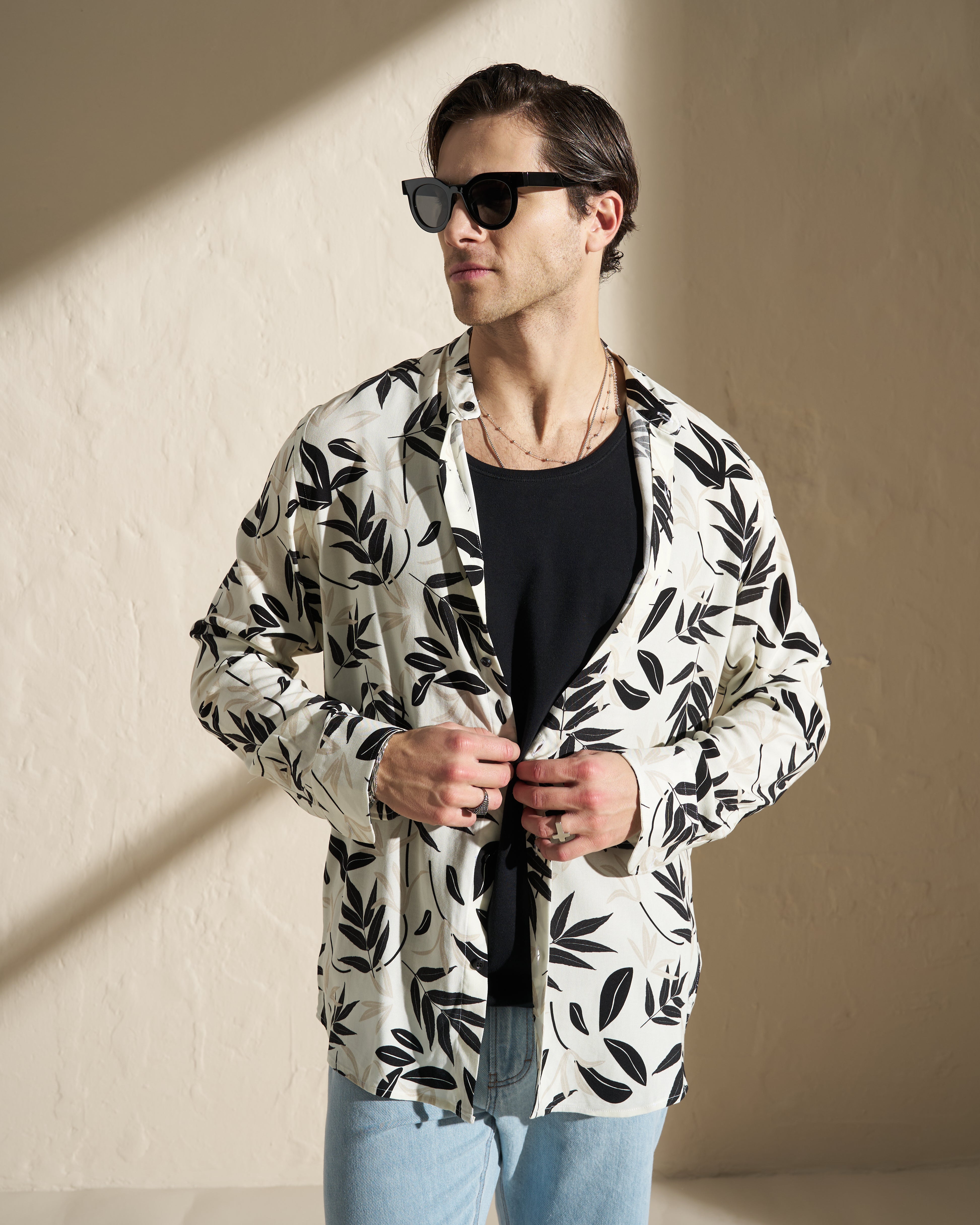 Leaf Print Relaxed Fit Shirt