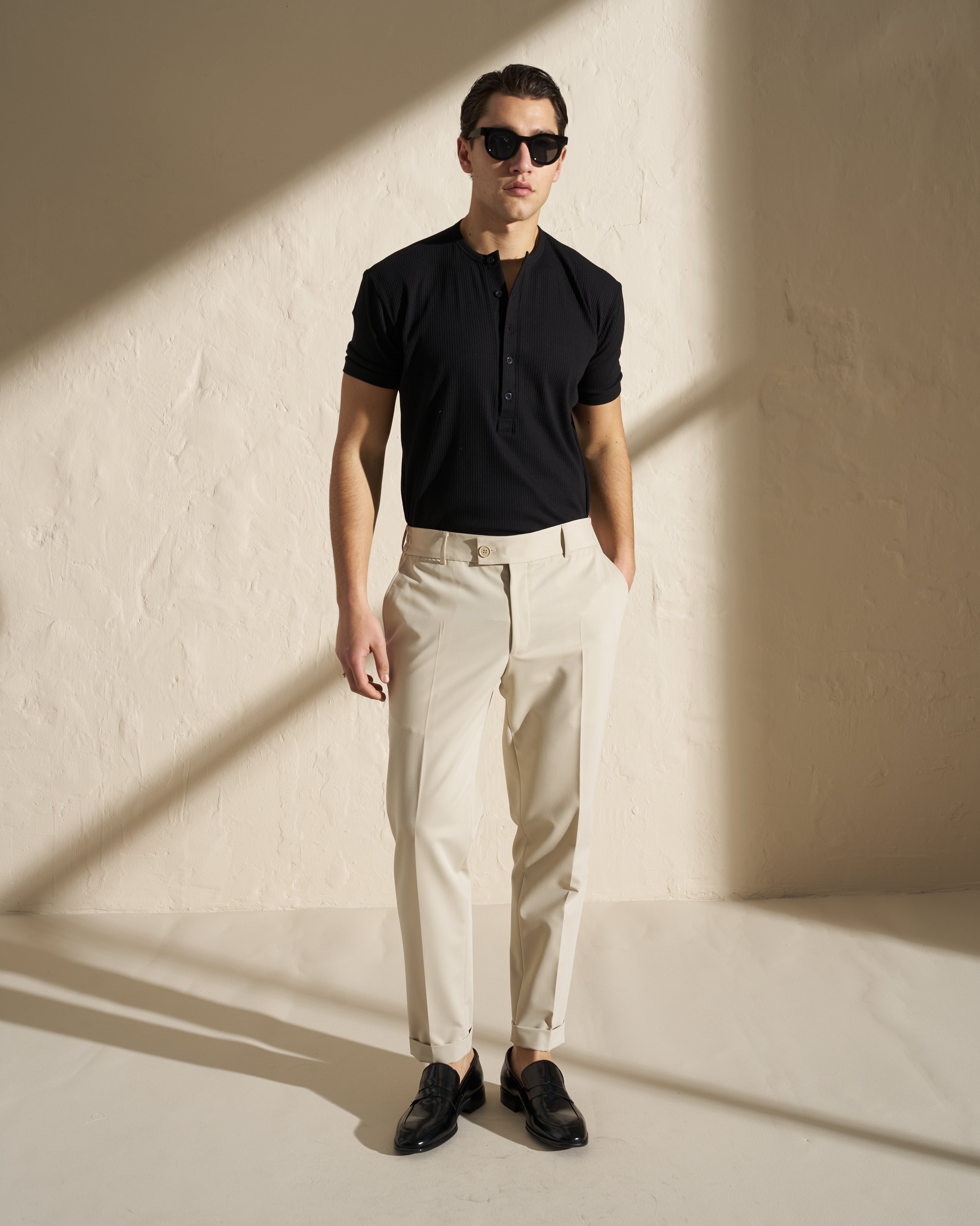 Tailored Slim-Fit Trousers with Turn-Up Hem