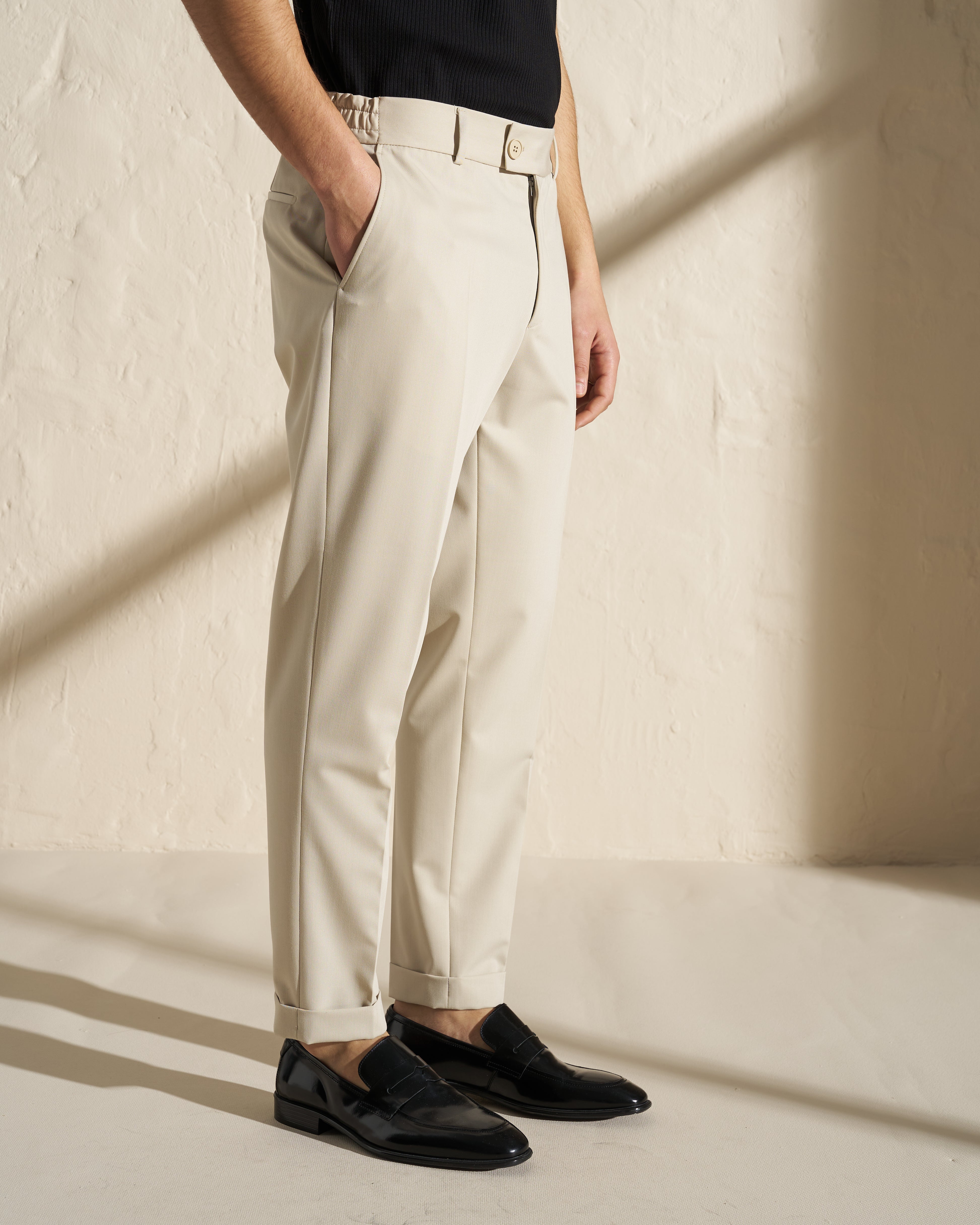 Tailored Slim-Fit Trousers with Turn-Up Hem
